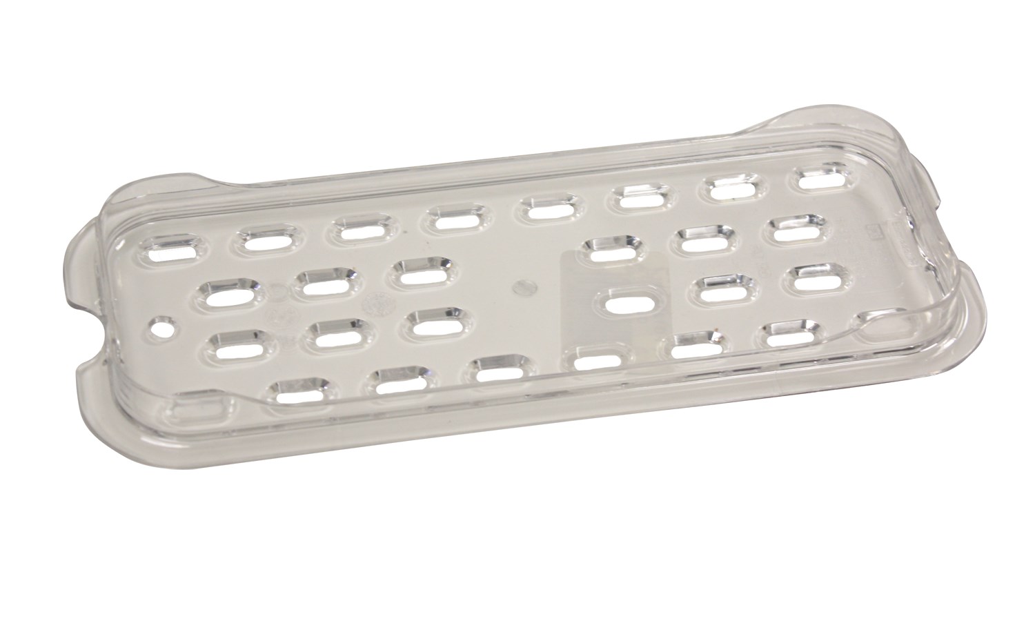 The Rubbermaid Commercial 1/3-Size Cold Drain Tray is quieter than metal and won't break, bend, or dent.