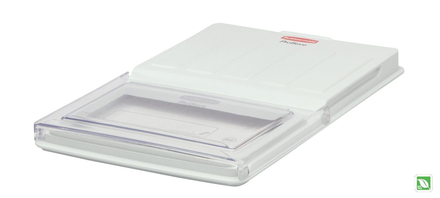 ProSave® Sliding lid helps provide an integrated solution by fitting on all clear food boxes.  The lid slides back or flips up for proper food storage and easy access.