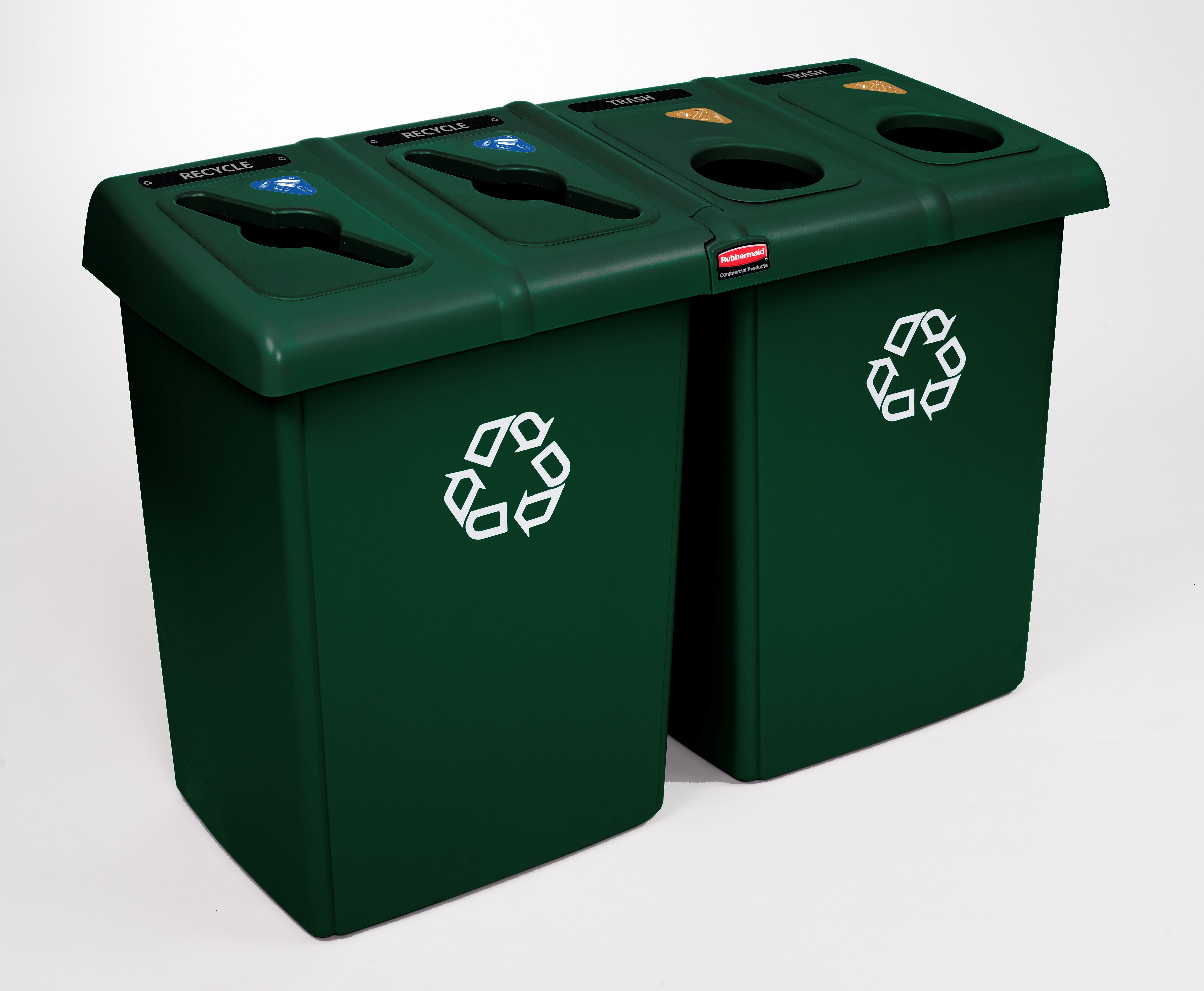 The Four-Stream Glutton® Recycling Station is a high-capacity, all-in-one centralized solution for efficient waste separation.