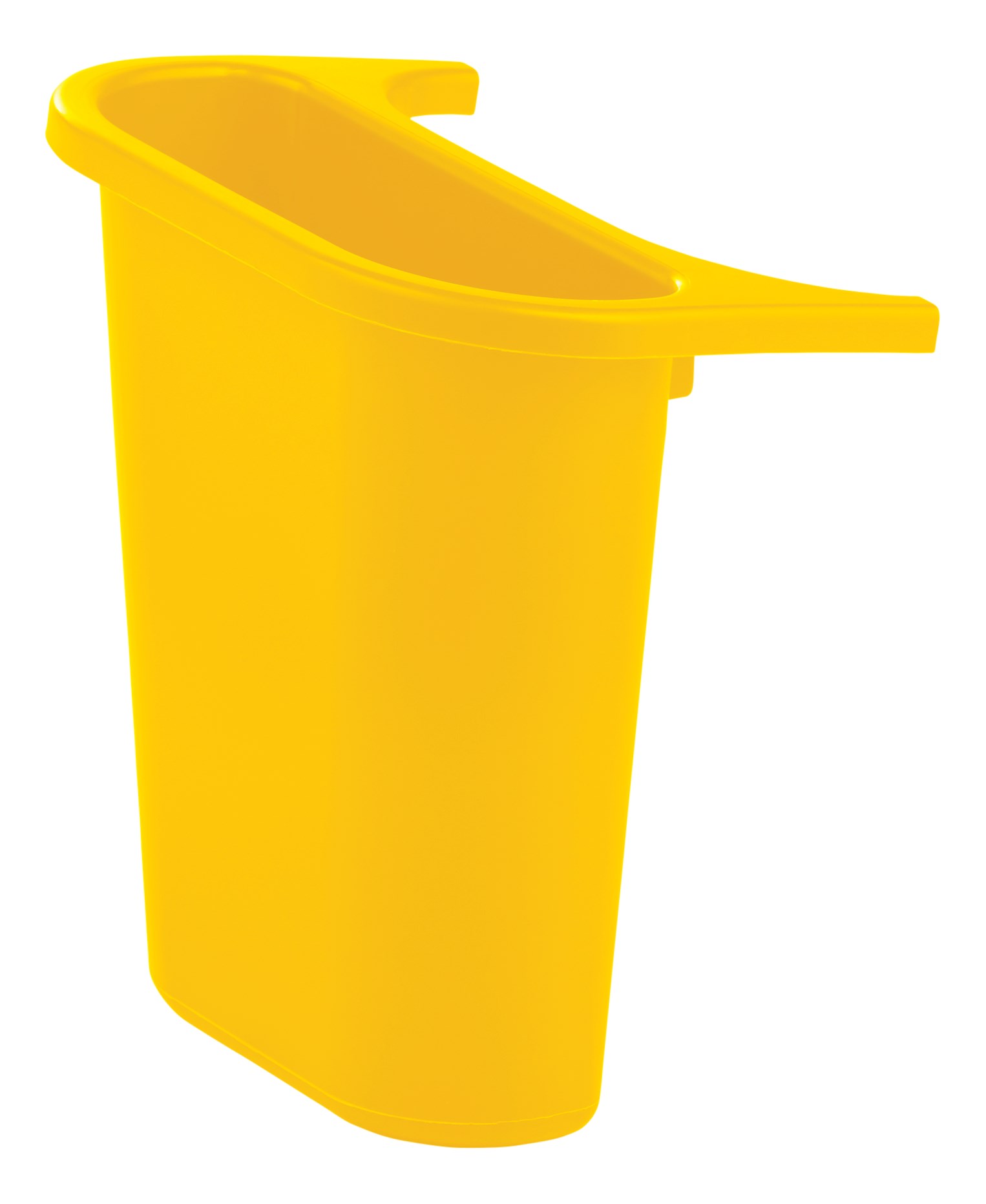 The Rubbermaid Commercial Recycling Side Bin is constructed of polyethylene to be lightweight and durable. It attaches onto medium wastebaskets to create a deskside recycling solution.