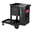 The Traditional Janitorial Cleaning Cart with zippered vinyl bag collects waste and transports tools for efficient cleaning.