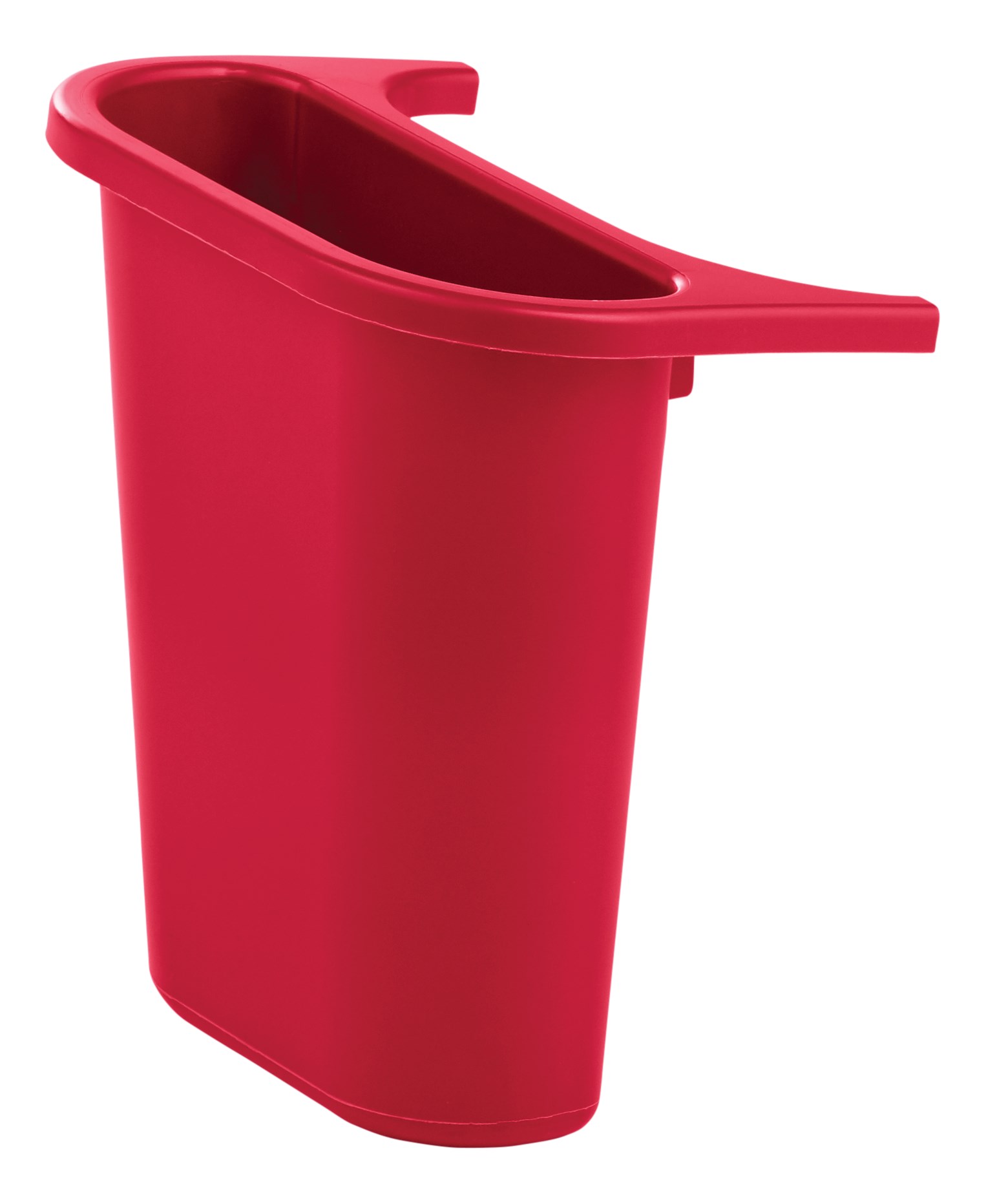 The Rubbermaid Commercial Recycling Side Bin is constructed of polyethylene to be lightweight and durable. It attaches onto medium wastebaskets to create a deskside recycling solution.