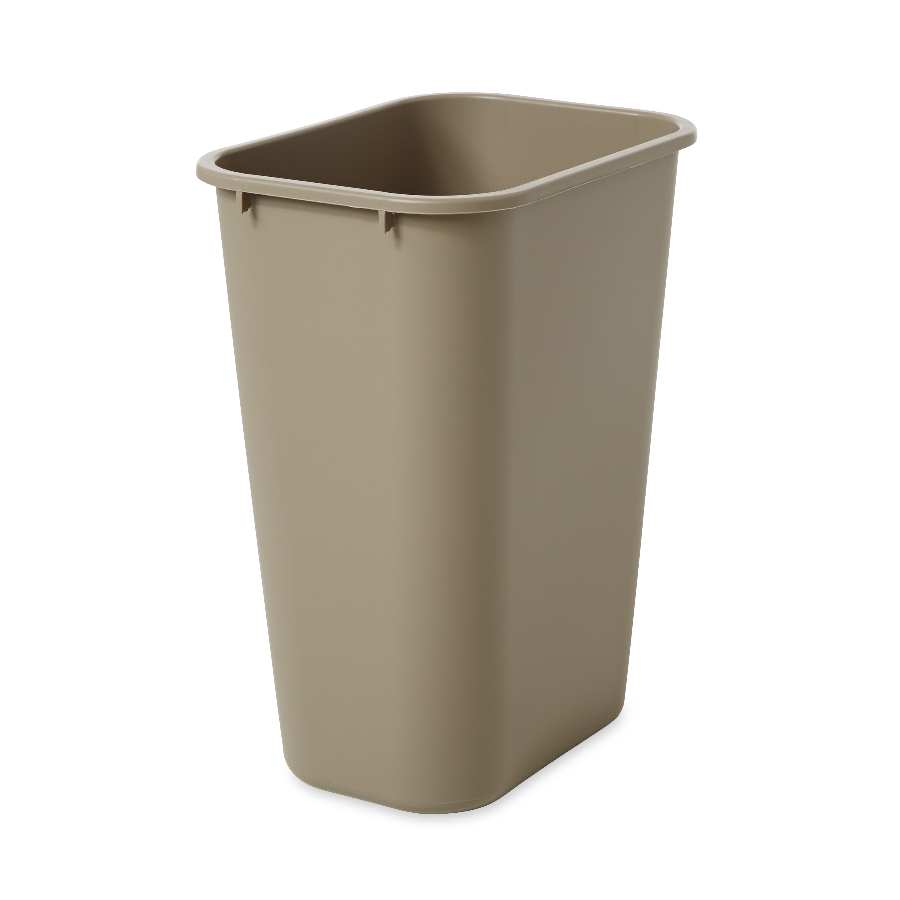 Rubbermaid Commercial Untouchable® 頂蓋和軟質垃圾桶組合包採用 LLDPE（線性低密度聚乙烯）製成，與 LDPE（低密度聚乙烯）相比，具有更強的抗凹陷、抗裂縫、抗穿刺和抗紫外線（UV）能力。