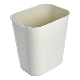 The Rubbermaid Commercial Fire-Resistant Wastebasket features a contemporary shape with a UL rating.