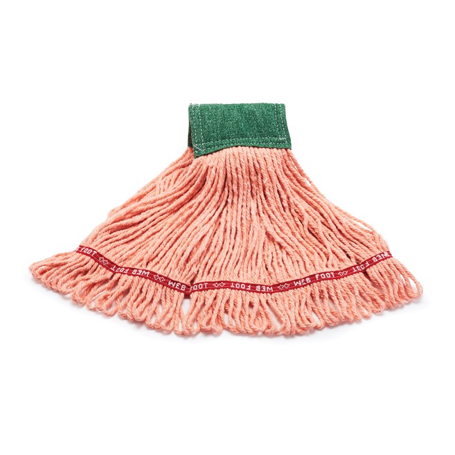 The Rubbermaid Commercial Scrubbing Wet Mop features an integrated scrubbing headband that removes stuck-on messes faster without interrupting the mopping process.