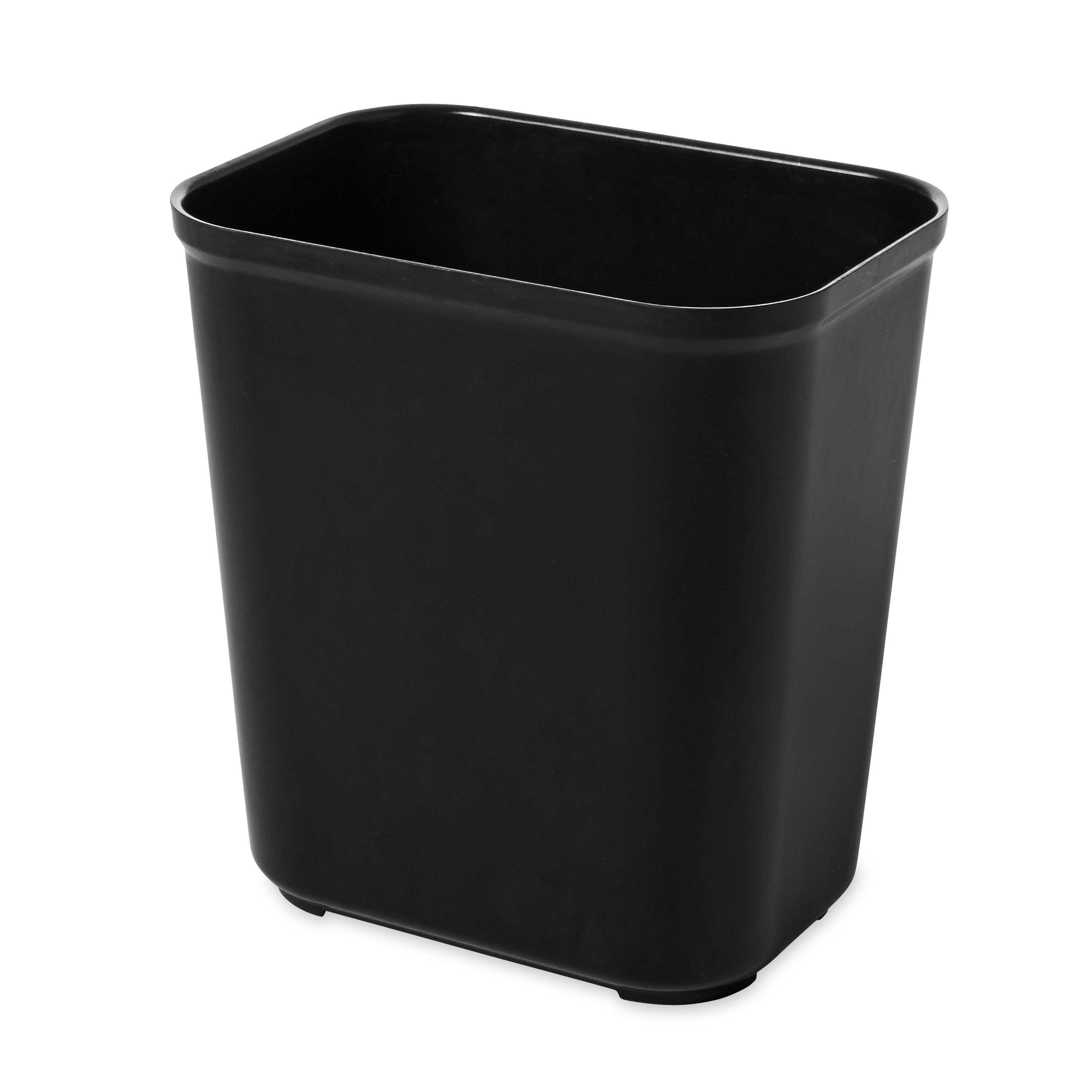 The Rubbermaid Commercial Fire-Resistant Wastebasket features a contemporary shape with a UL rating.