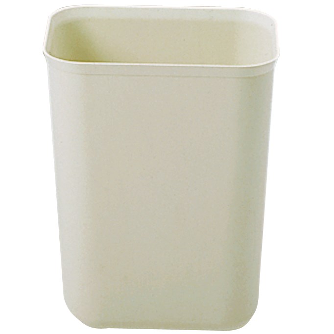 The Rubbermaid Commercial Fire-Resistant Wastebasket features a contemporary shape with a UL rating.