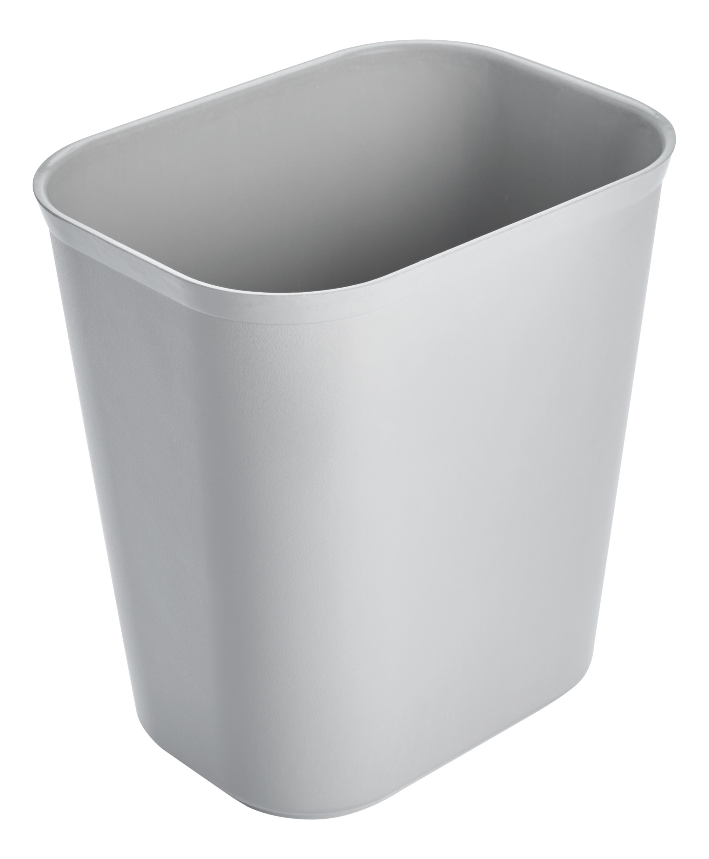 The Rubbermaid Commercial Fire-Resistant Wastebasket features a contemporary shape with a UL rating.