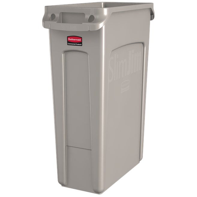 Die Slim Jim®-Behälter mit Belüftungskanälen von Rubbermaid Commercial bieten beispiellose Leistung in engen Räumen.