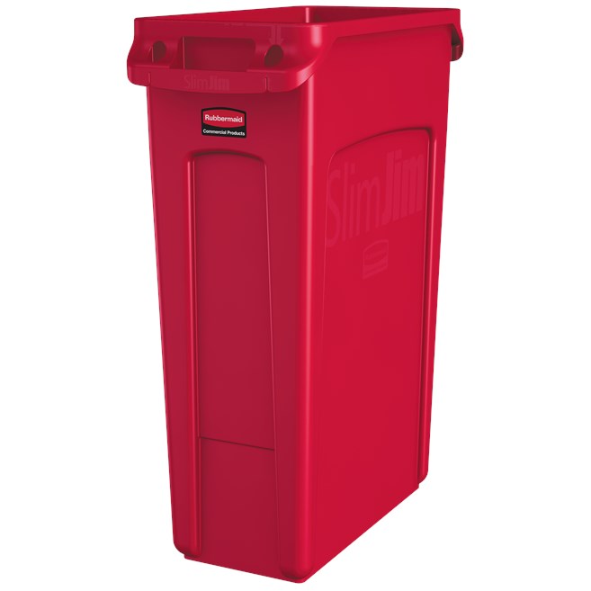 De Rubbermaid Commercial Slim Jim containers met luchtsleuven bieden compromisloze prestaties in nauwe ruimtes.