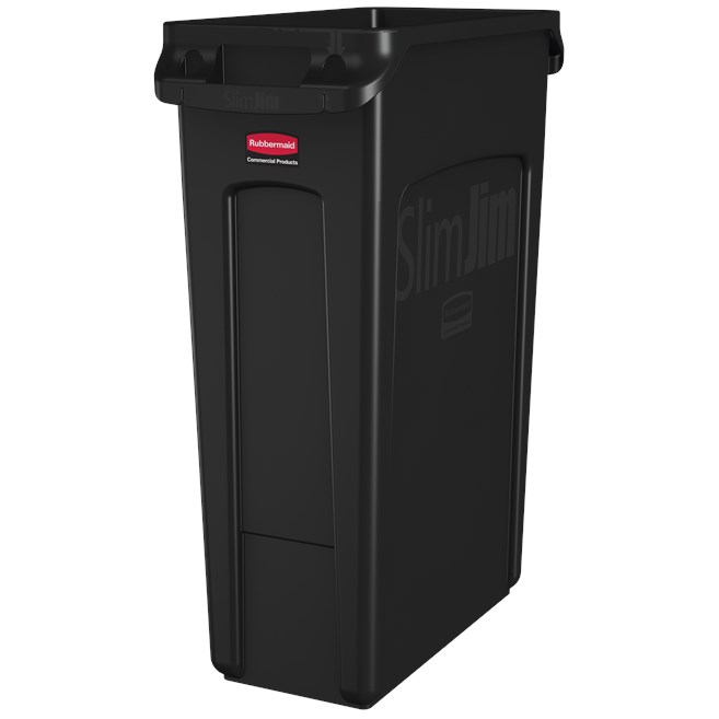 De Rubbermaid Commercial Slim Jim containers met luchtsleuven bieden compromisloze prestaties in beperkte ruimtes.