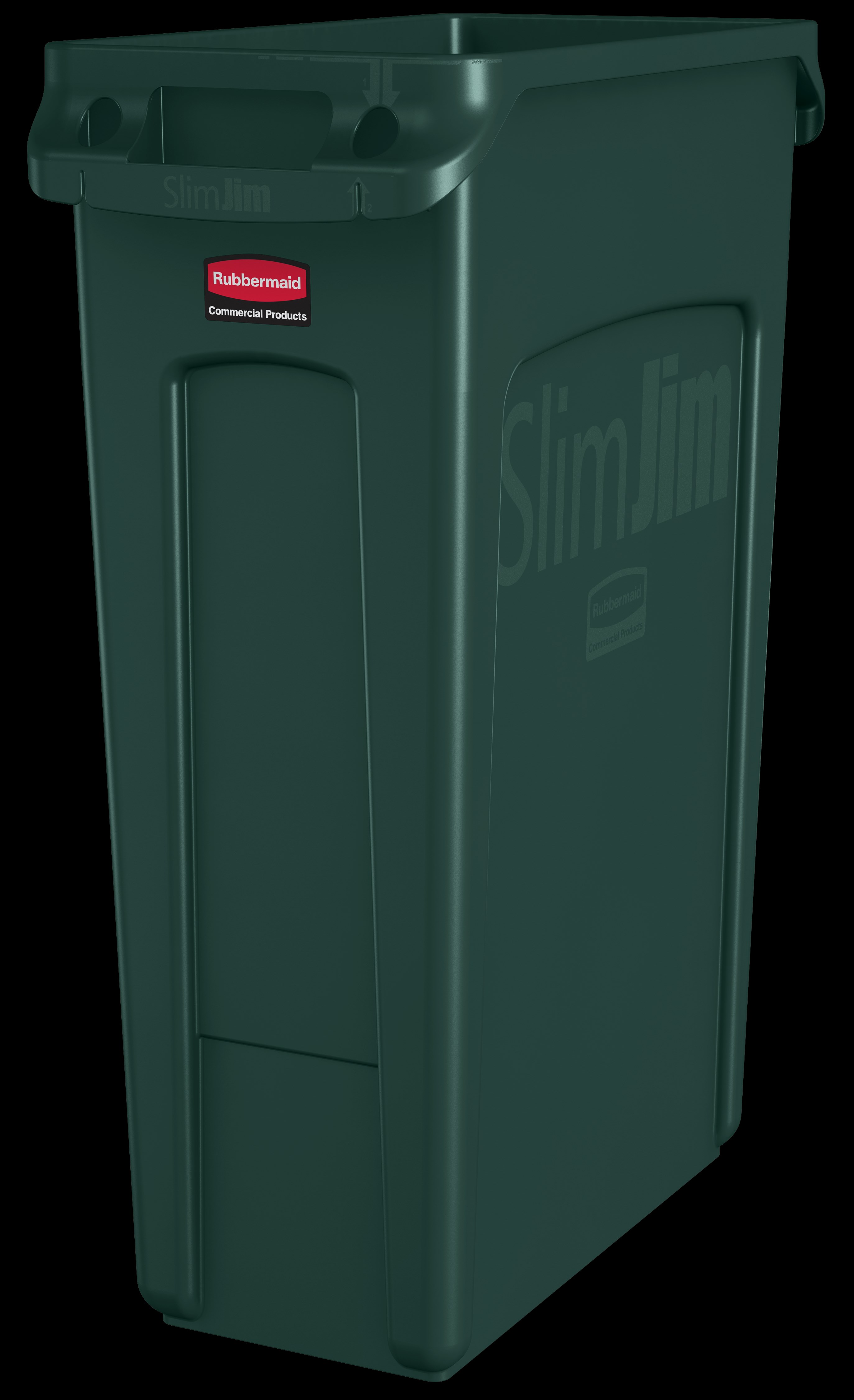 Rubbermaid Commercial Slim Jim® 容器配備通風槽，在有限空間內提供絕佳效能。