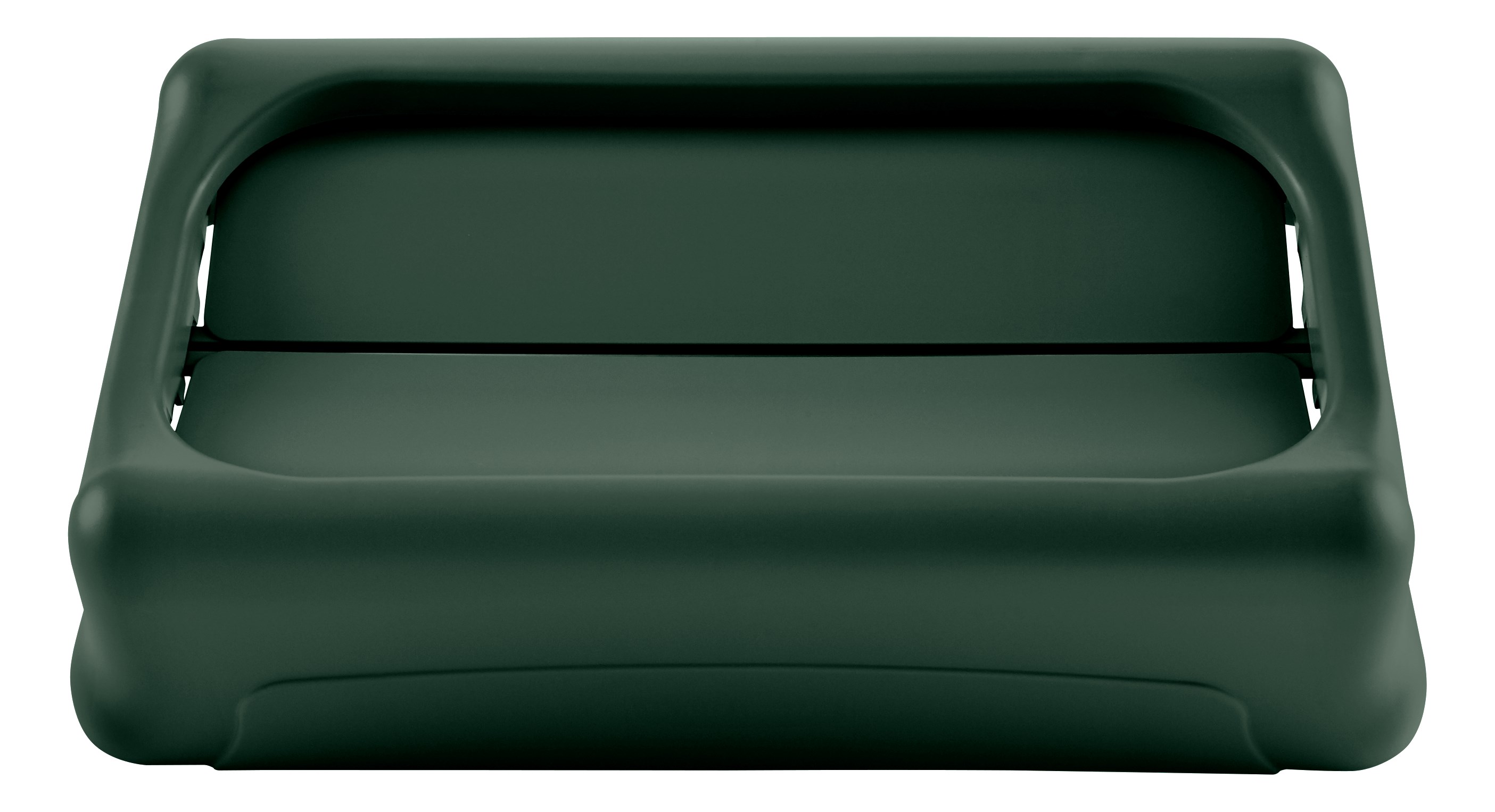 The Rubbermaid Commercial Slim Jim® Swing Lid promotes recycling and improves productivity. The swing lid provides easy access for trash disposal and then swings back to hide trash from public view. Lids encourage waste separation and recycling with interchangeable, color-coded tops. The heavy-duty sturdy plastic is rust-proof and easy to clean.
