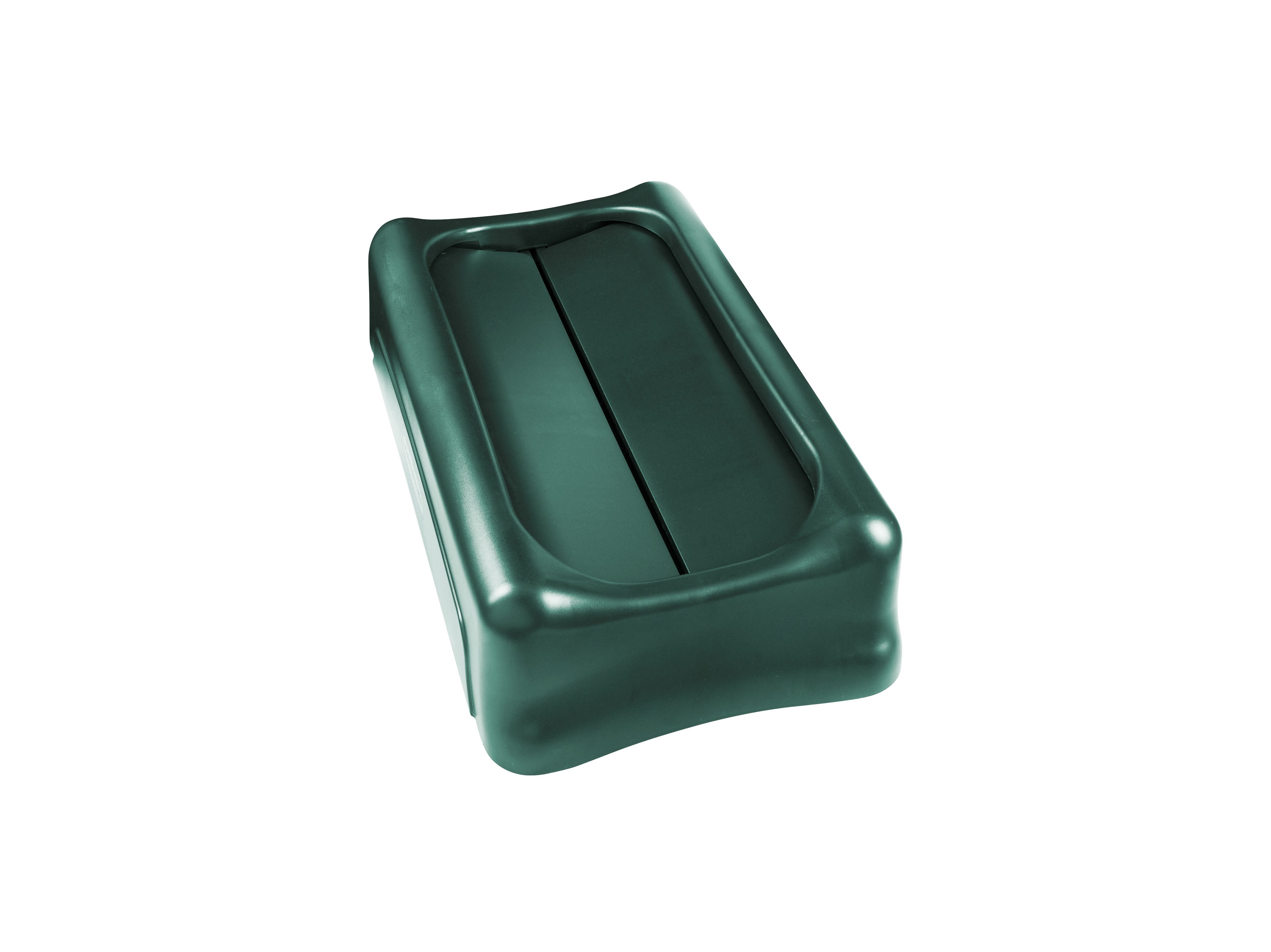 The Rubbermaid Commercial Slim Jim® Swing Lid promotes recycling and improves productivity. The swing lid provides easy access for trash disposal and then swings back to hide trash from public view. Lids encourage waste separation and recycling with interchangeable, color-coded tops. The heavy-duty sturdy plastic is rust-proof and easy to clean.