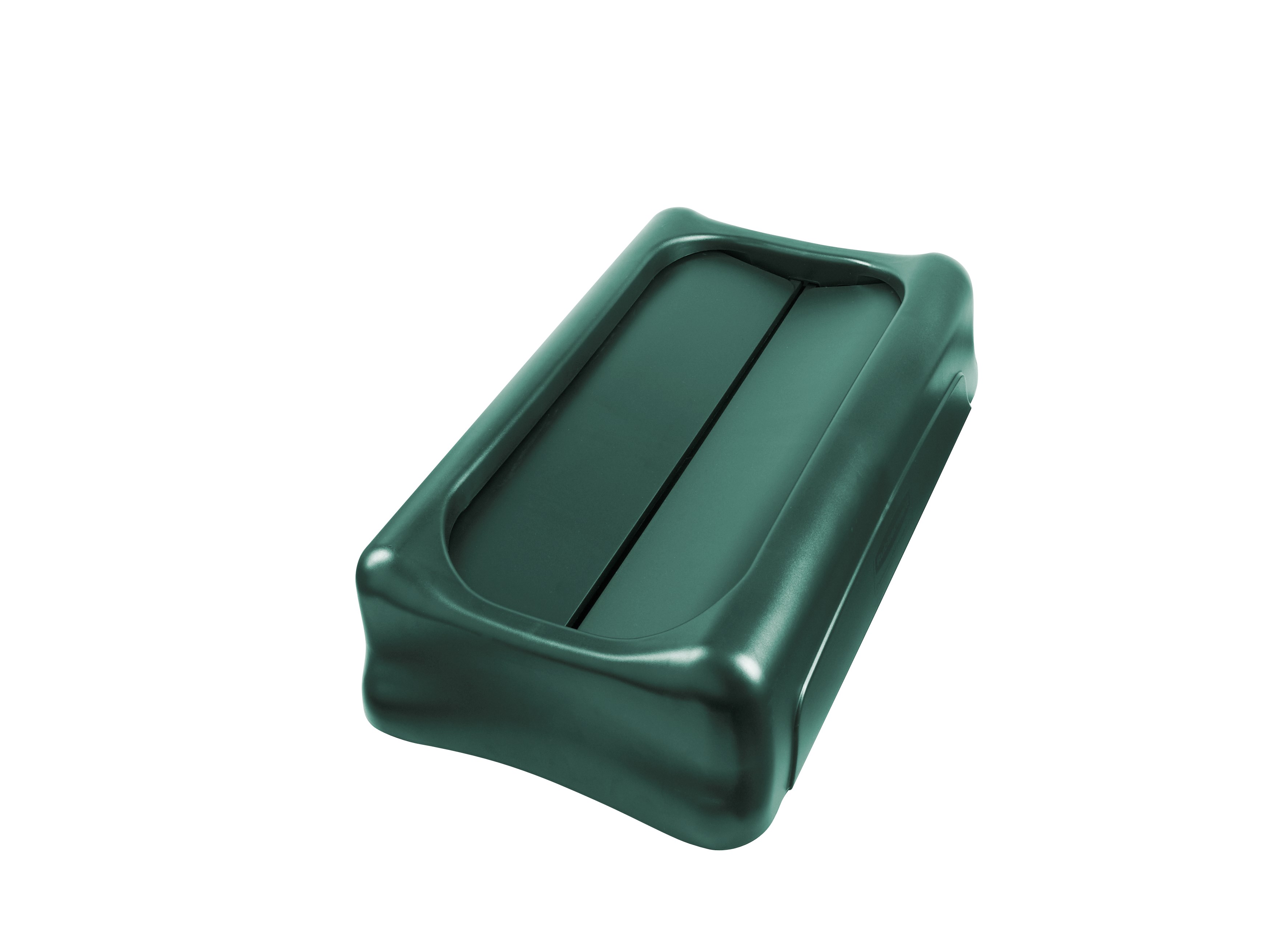 The Rubbermaid Commercial Slim Jim® Swing Lid promotes recycling and improves productivity. The swing lid provides easy access for trash disposal and then swings back to hide trash from public view. Lids encourage waste separation and recycling with interchangeable, color-coded tops. The heavy-duty sturdy plastic is rust-proof and easy to clean.