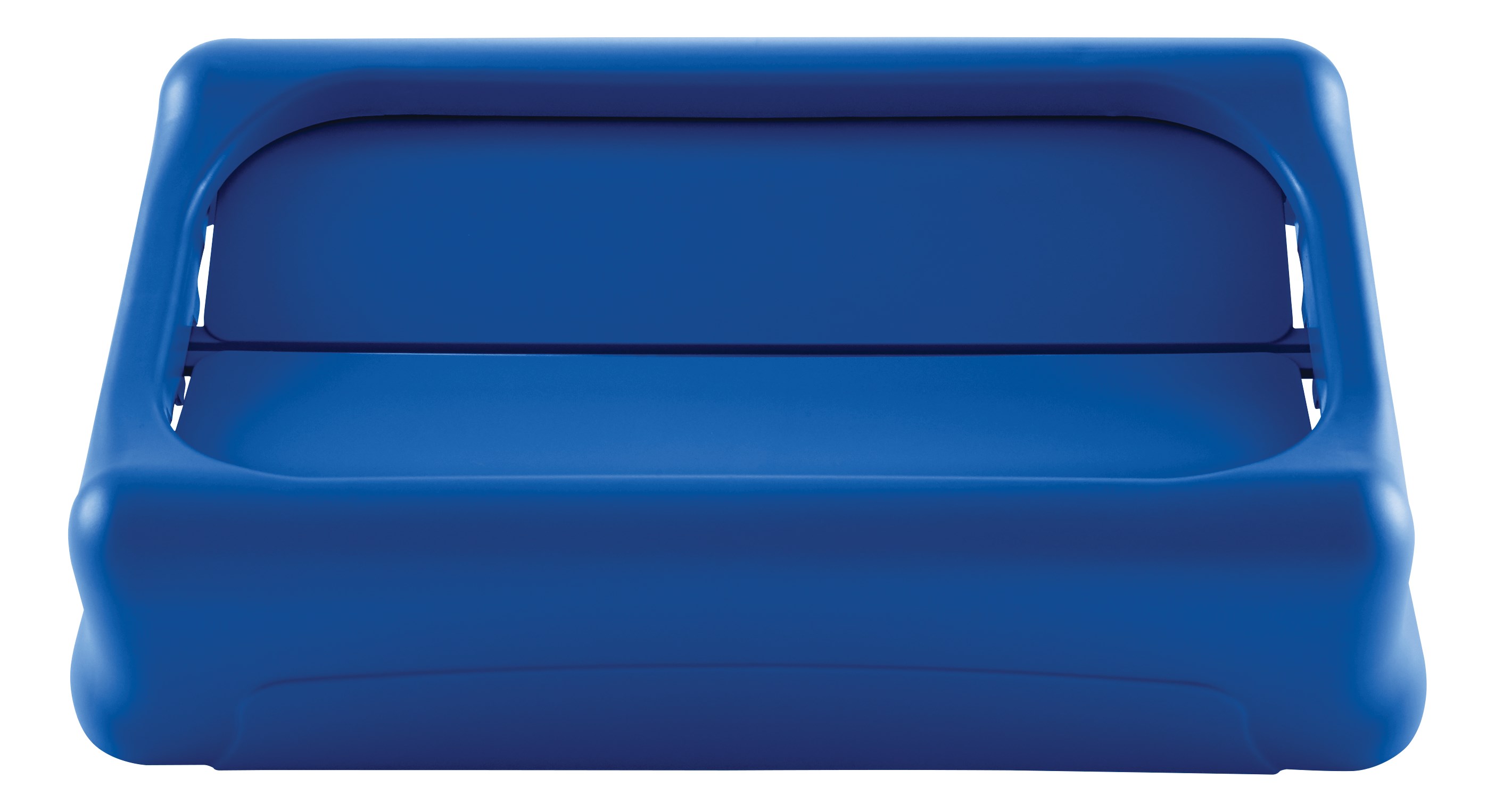 The Rubbermaid Commercial Slim Jim® Swing Lid promotes recycling and improves productivity. The swing lid provides easy access for trash disposal and then swings back to hide trash from public view. Lids encourage waste separation and recycling with interchangeable, color-coded tops. The heavy-duty sturdy plastic is rust-proof and easy to clean.