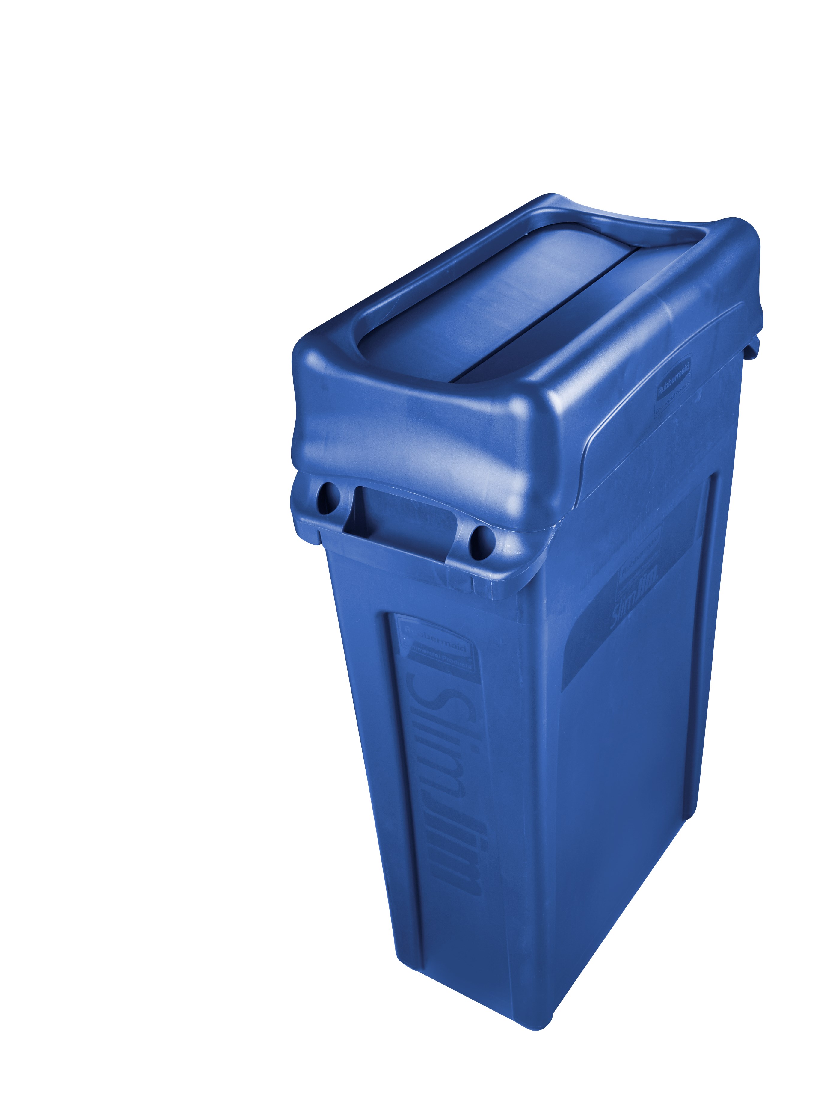 The Rubbermaid Commercial Slim Jim® Swing Lid promotes recycling and improves productivity. The swing lid provides easy access for trash disposal and then swings back to hide trash from public view. Lids encourage waste separation and recycling with interchangeable, color-coded tops. The heavy-duty sturdy plastic is rust-proof and easy to clean.