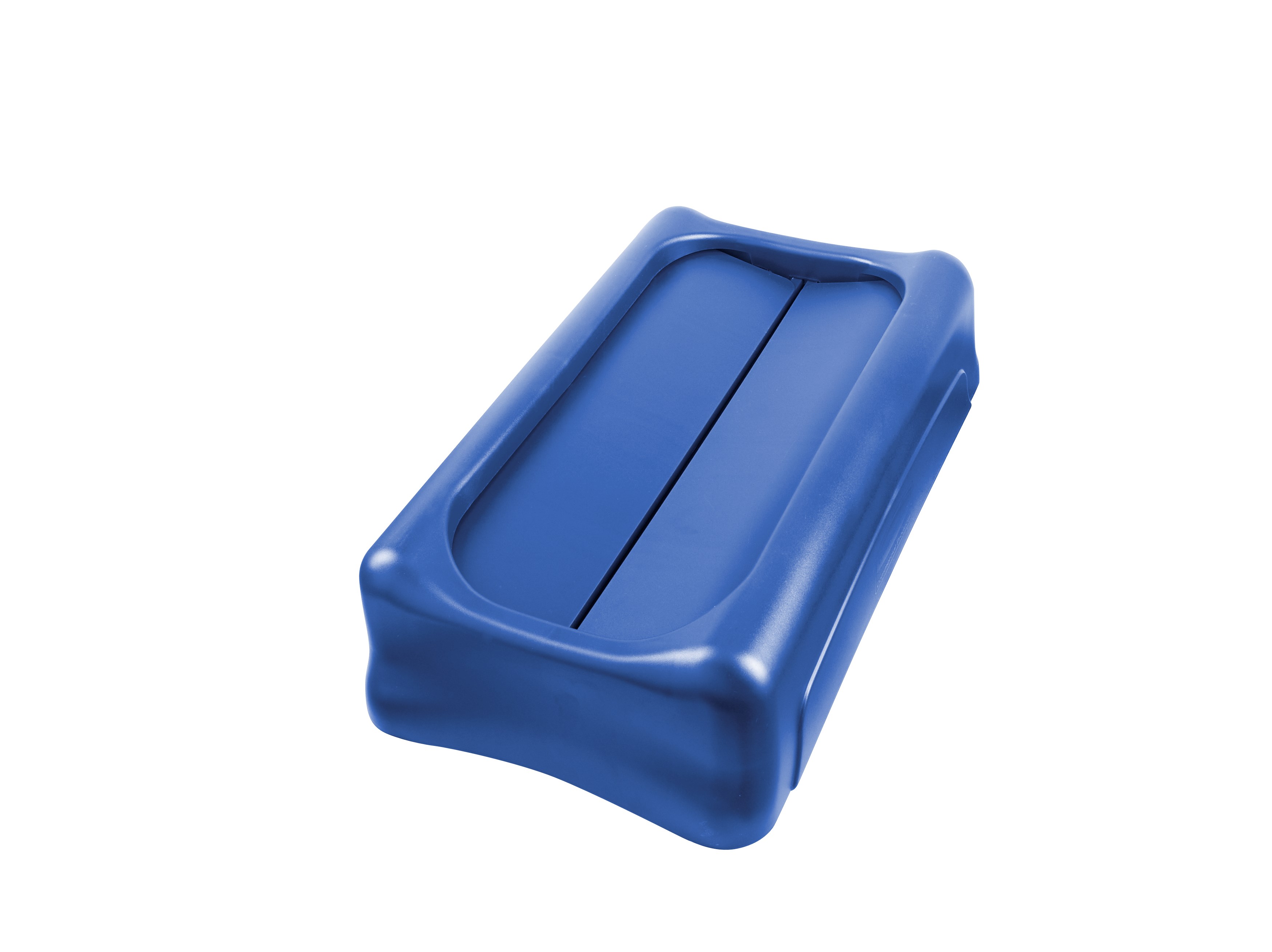 The Rubbermaid Commercial Slim Jim® Swing Lid promotes recycling and improves productivity. The swing lid provides easy access for trash disposal and then swings back to hide trash from public view. Lids encourage waste separation and recycling with interchangeable, color-coded tops. The heavy-duty sturdy plastic is rust-proof and easy to clean.