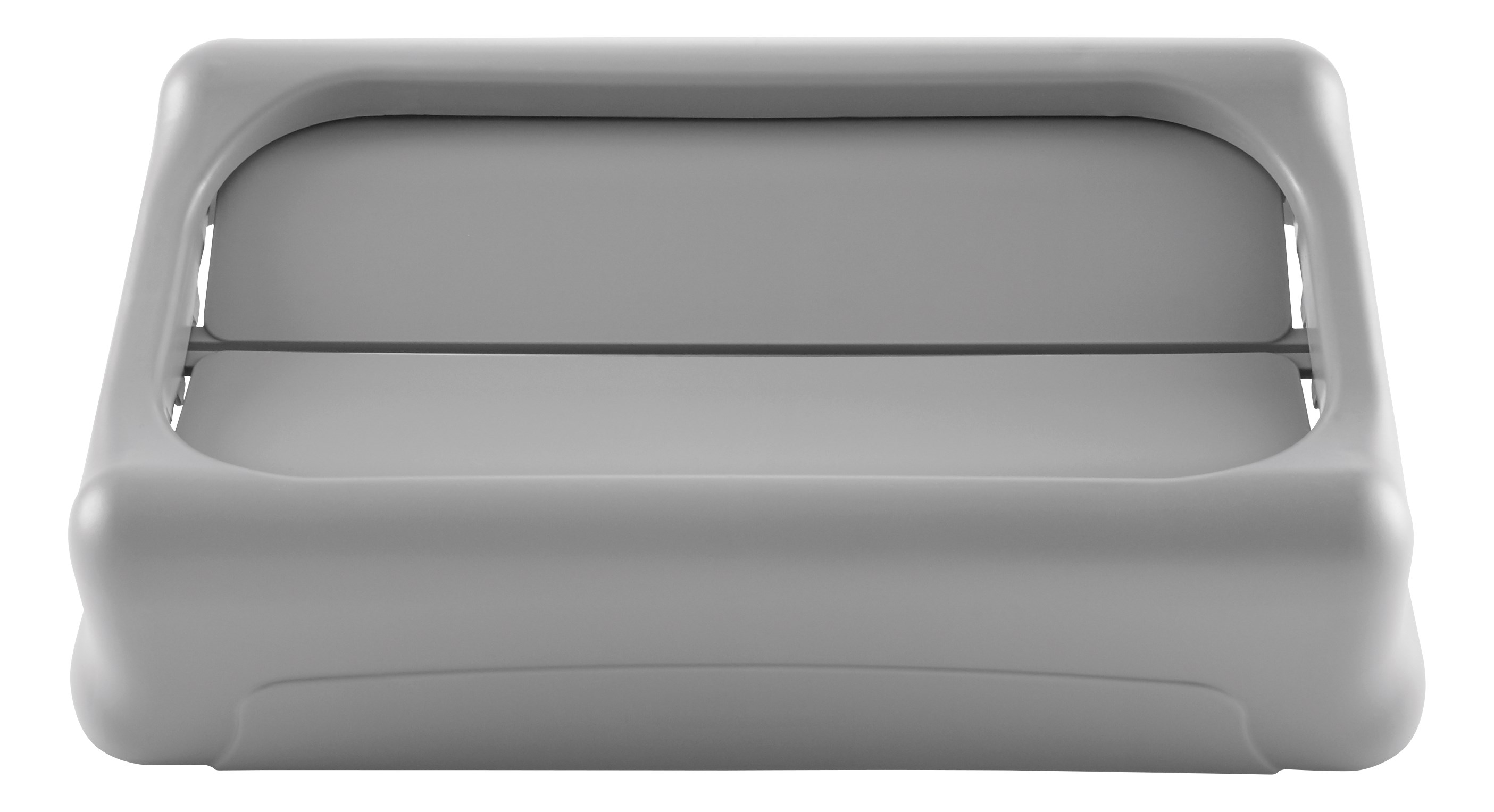 The Rubbermaid Commercial Slim Jim® Swing Lid promotes recycling and improves productivity. The swing lid provides easy access for trash disposal and then swings back to hide trash from public view. Lids encourage waste separation and recycling with interchangeable, color-coded tops. The heavy-duty sturdy plastic is rust-proof and easy to clean.