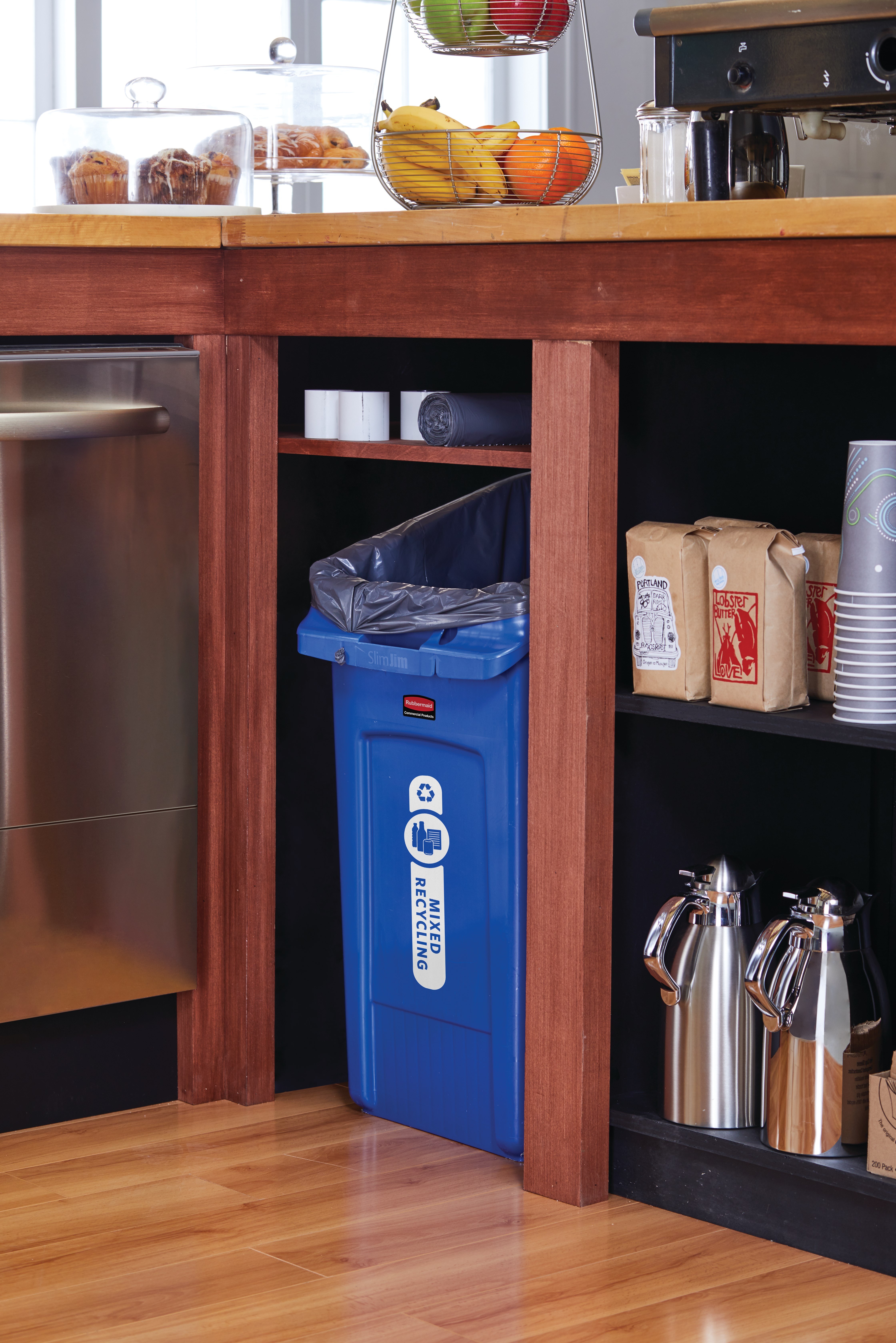 The Rubbermaid Commercial Slim Jim® Under-Counter containers are a purpose-built solution for space efficient waste disposal under the counter.