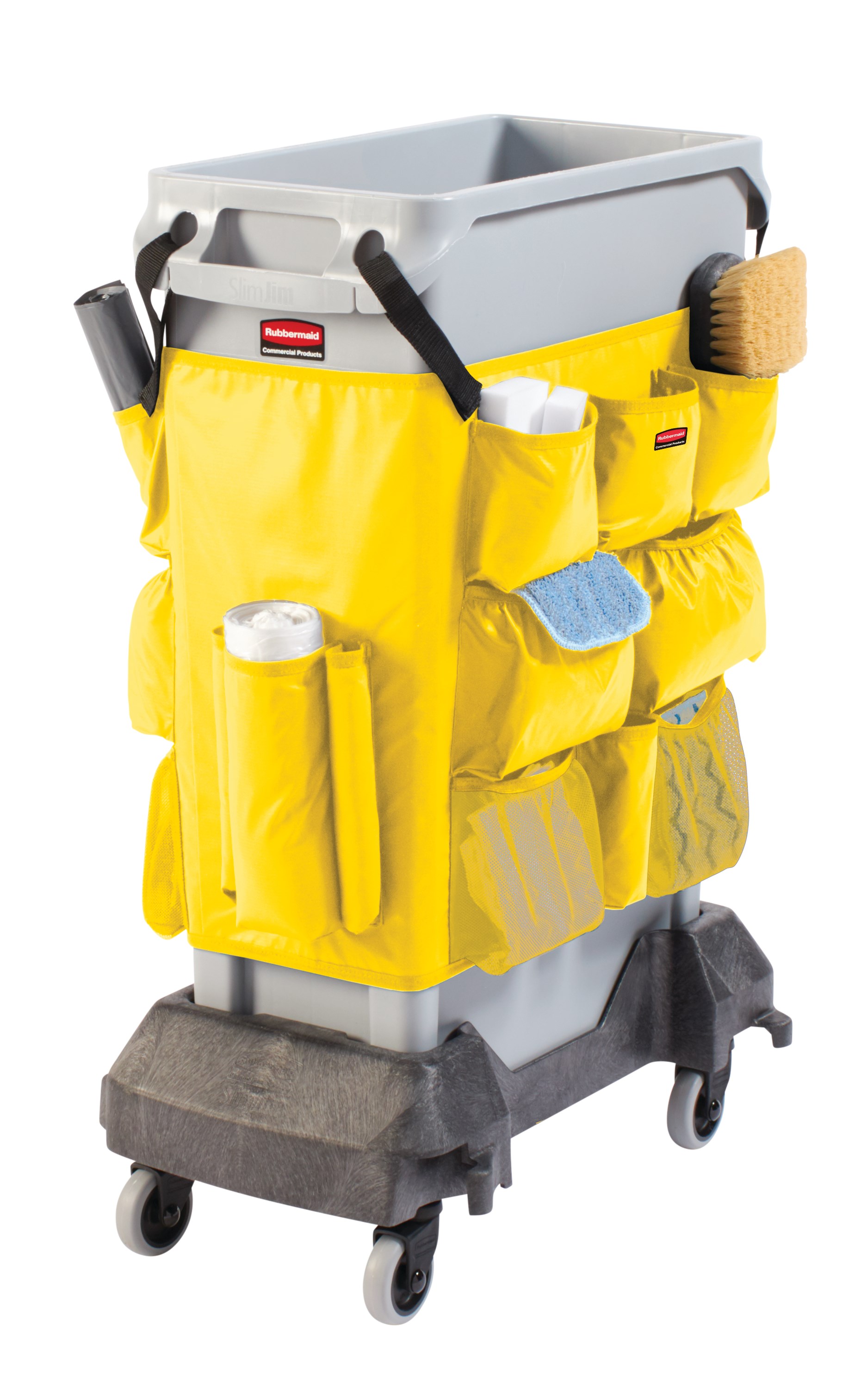 Slim Jim® Caddy Bag maximizes space efficiency by providing onboard storage for all of the supplies needed for cleaning and liner changes on-the-go.