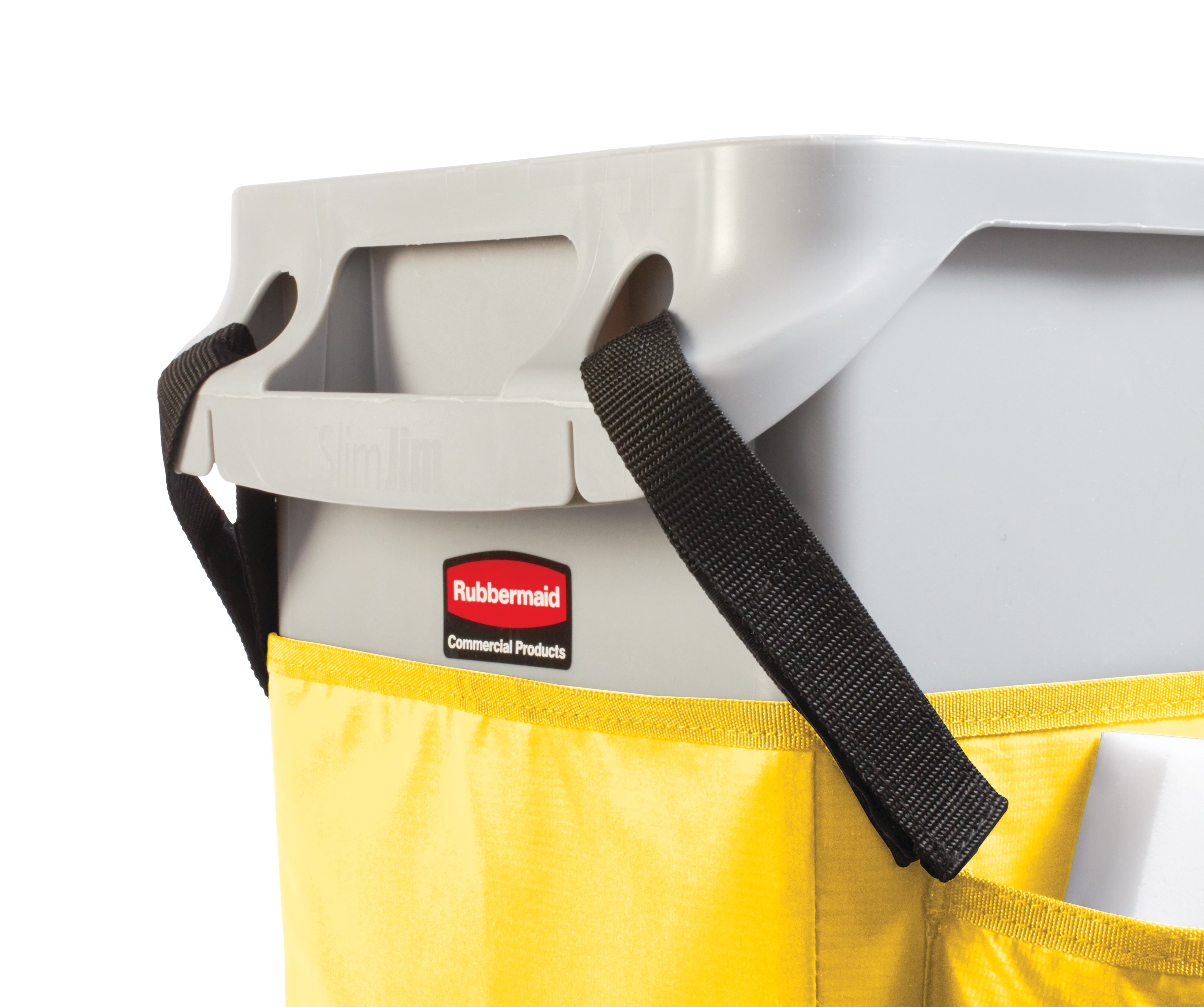 Slim Jim® Caddy Bag maximizes space efficiency by providing onboard storage for all of the supplies needed for cleaning and liner changes on-the-go.