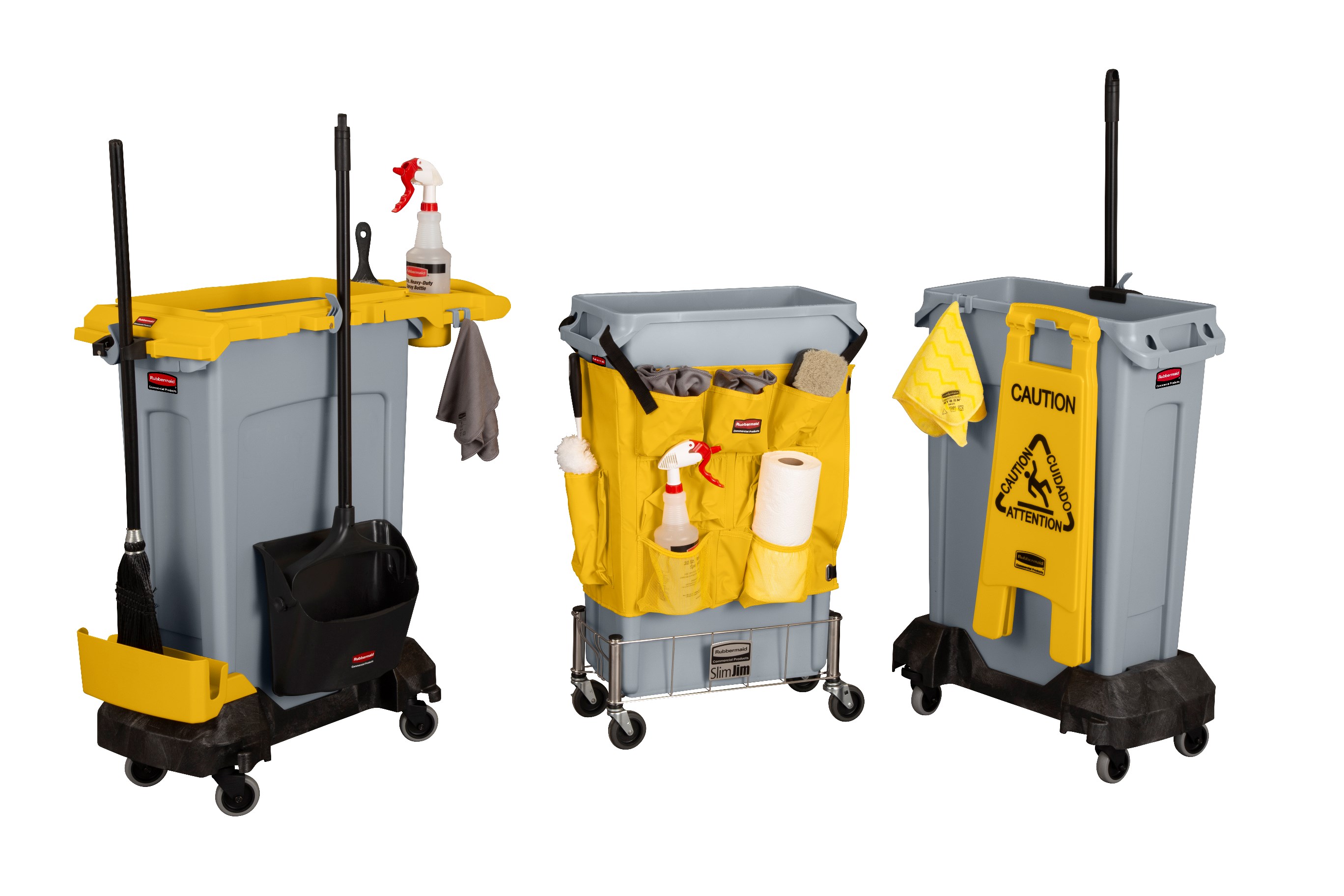 Rubbermaid Commercial Single-Stream Slim Jim® Cleaning Cart is a compact and purpose-built solution for all-in-one sanitation and waste collection. The cleaning cart helps store and transport common cleaning tools, hand sanitizer, and disinfecting wipes. It consolidates all the supplies you need in one solution to reduce trips and improve cleaning productivity.