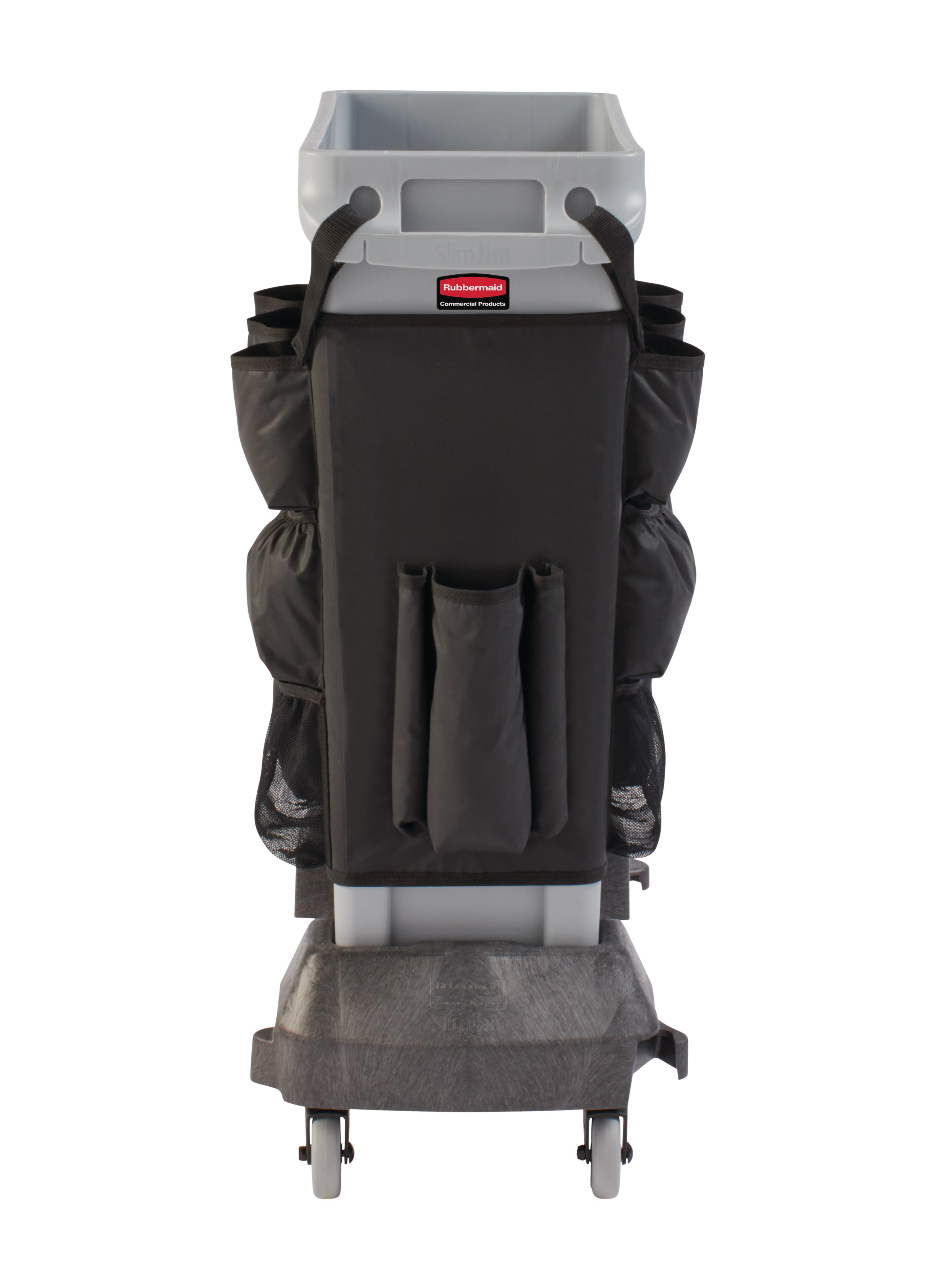 Slim Jim® Caddy Bag maximizes space efficiency by providing onboard storage for all of the supplies needed for cleaning and liner changes on-the-go.