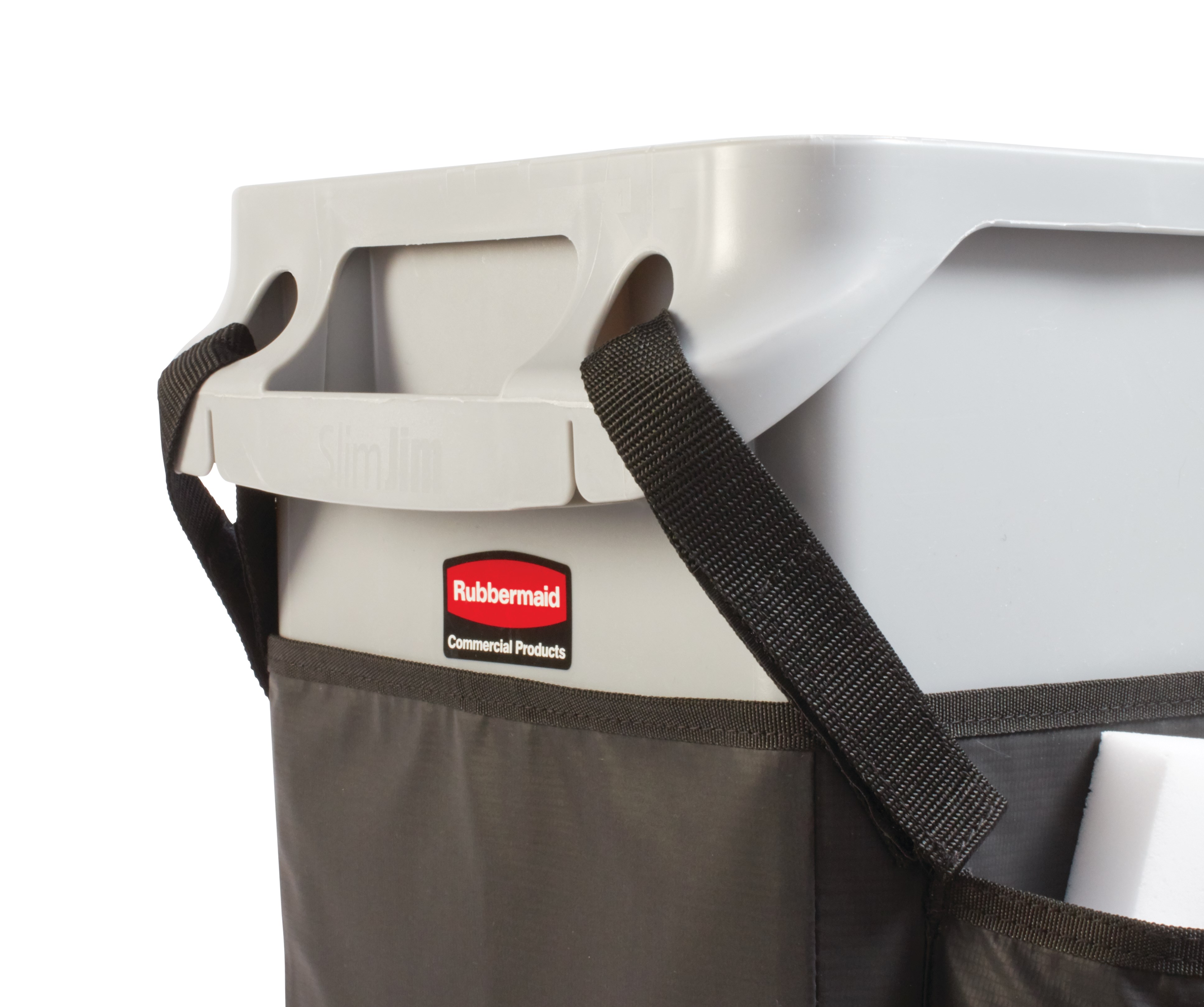 Slim Jim® Caddy Bag maximizes space efficiency by providing onboard storage for all of the supplies needed for cleaning and liner changes on-the-go.