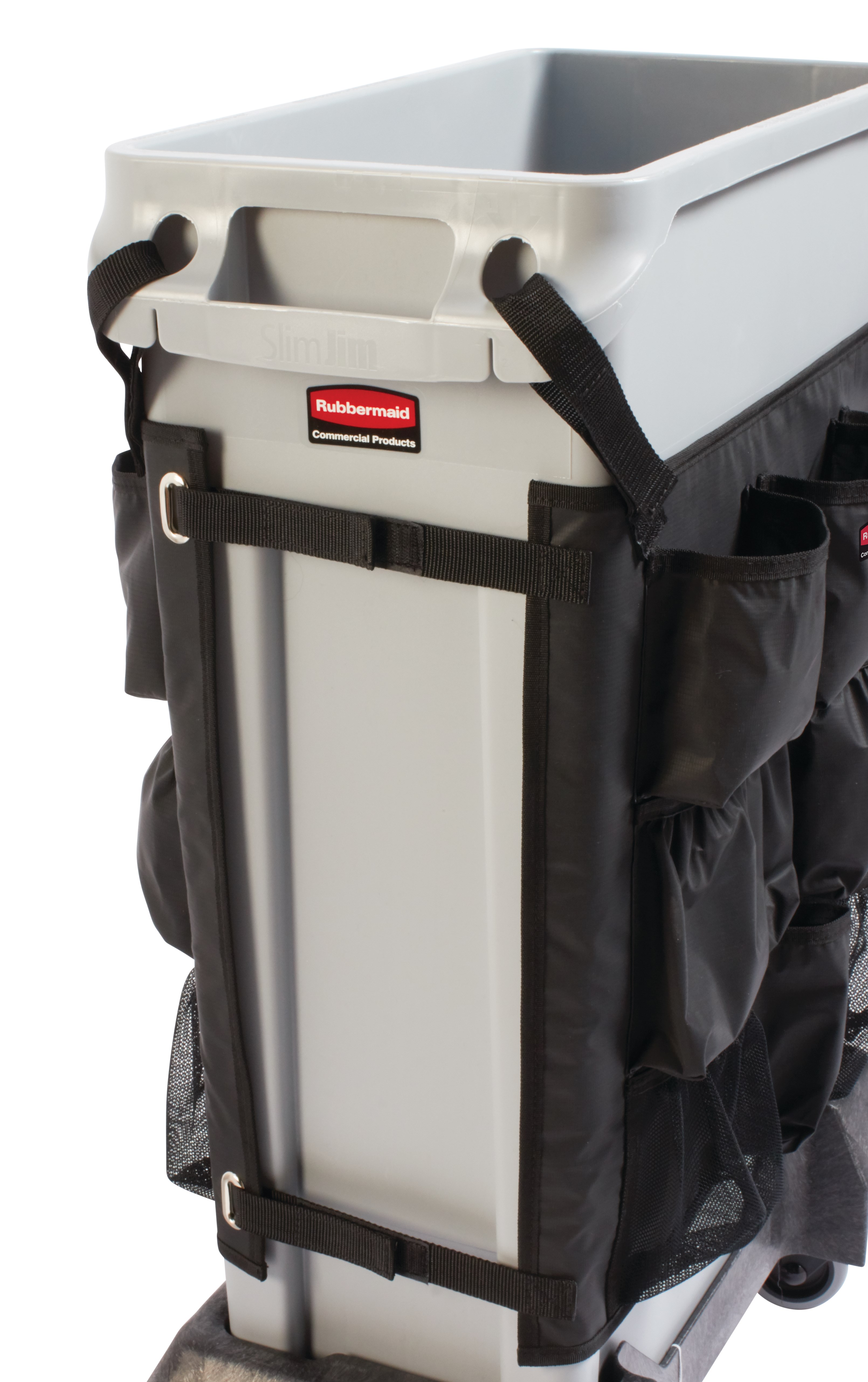 Slim Jim® Caddy Bag maximizes space efficiency by providing onboard storage for all of the supplies needed for cleaning and liner changes on-the-go.