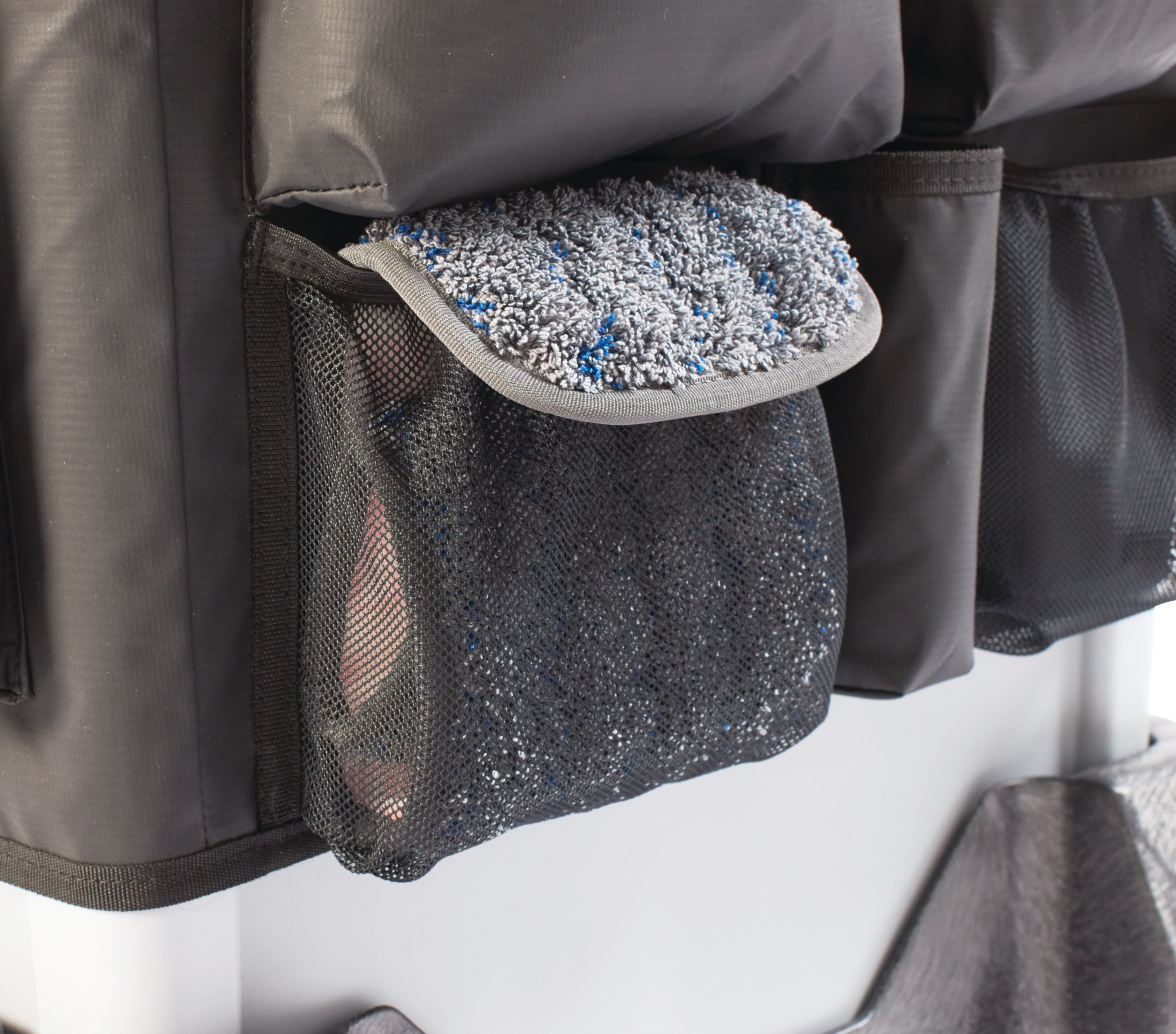 Slim Jim® Caddy Bag maximizes space efficiency by providing onboard storage for all of the supplies needed for cleaning and liner changes on-the-go.