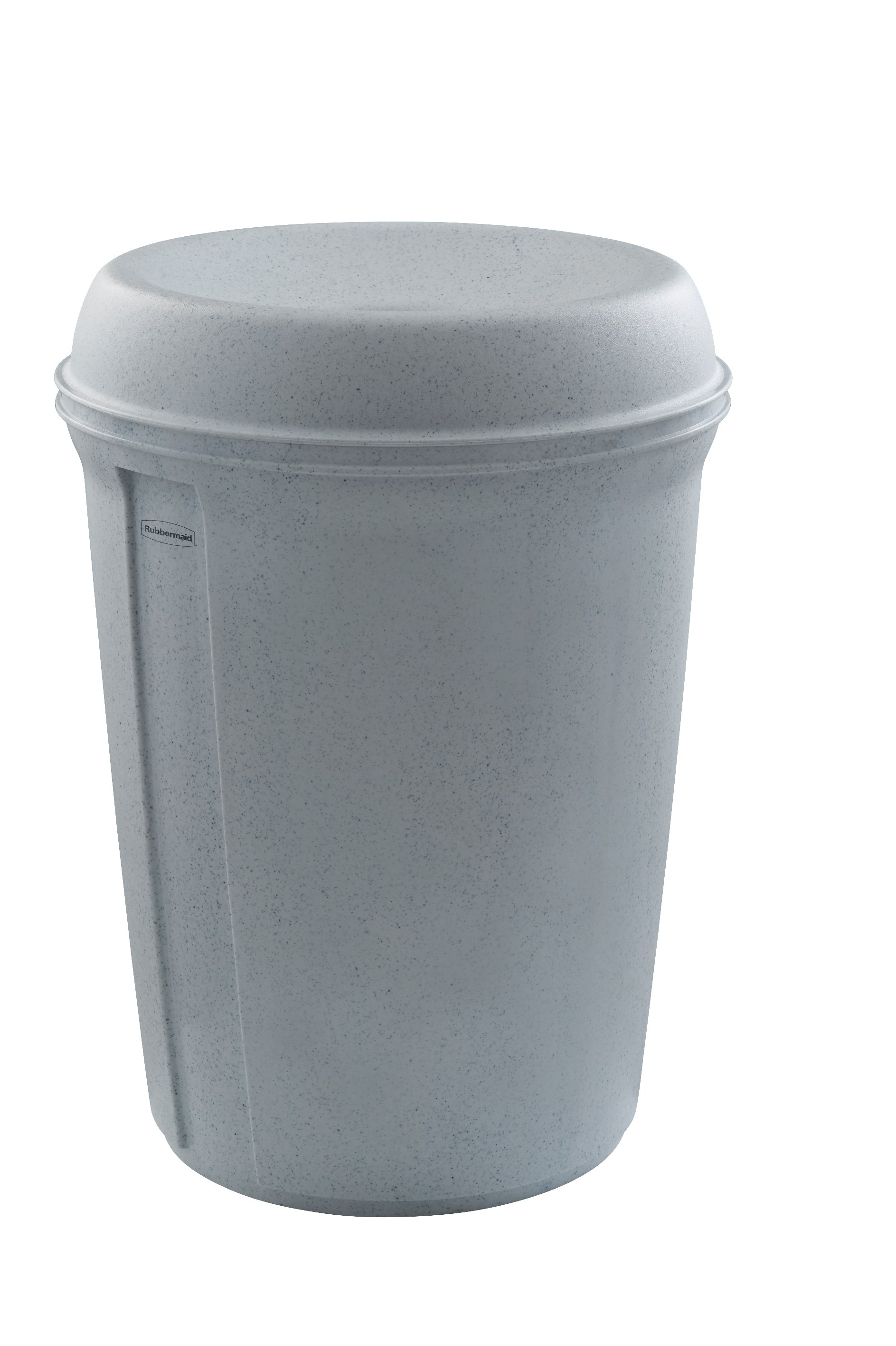 The Rubbermaid Commercial Atrium® Classic Trash Can features a funnel-top for easy, hands-free use.