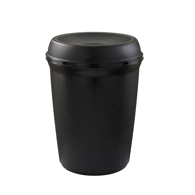 The Atrium® Classic Container with Funnel Top is a heavy-duty plastic container with an attractive open-top style for hygienic waste disposal.