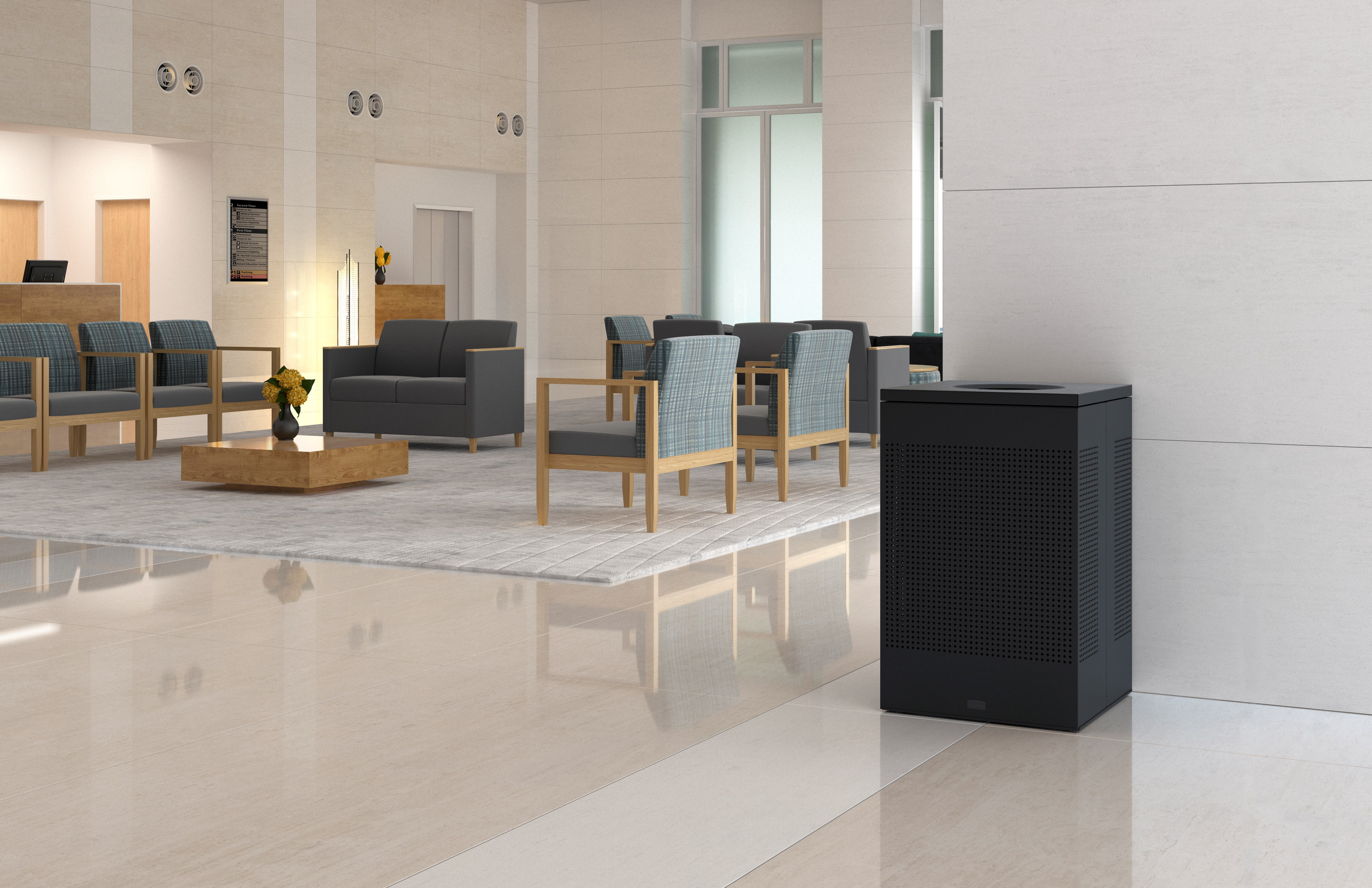 The sleek Silhouettes 40 Gallon FGSC22 Decorative Square Indoor Waste Container has a contemporary perforated pattern designed to seamlessly and beautifully blend with modern facilities and environments. High-quality materials and craftsmanship ensure containers can withstand the rigors of everyday use.