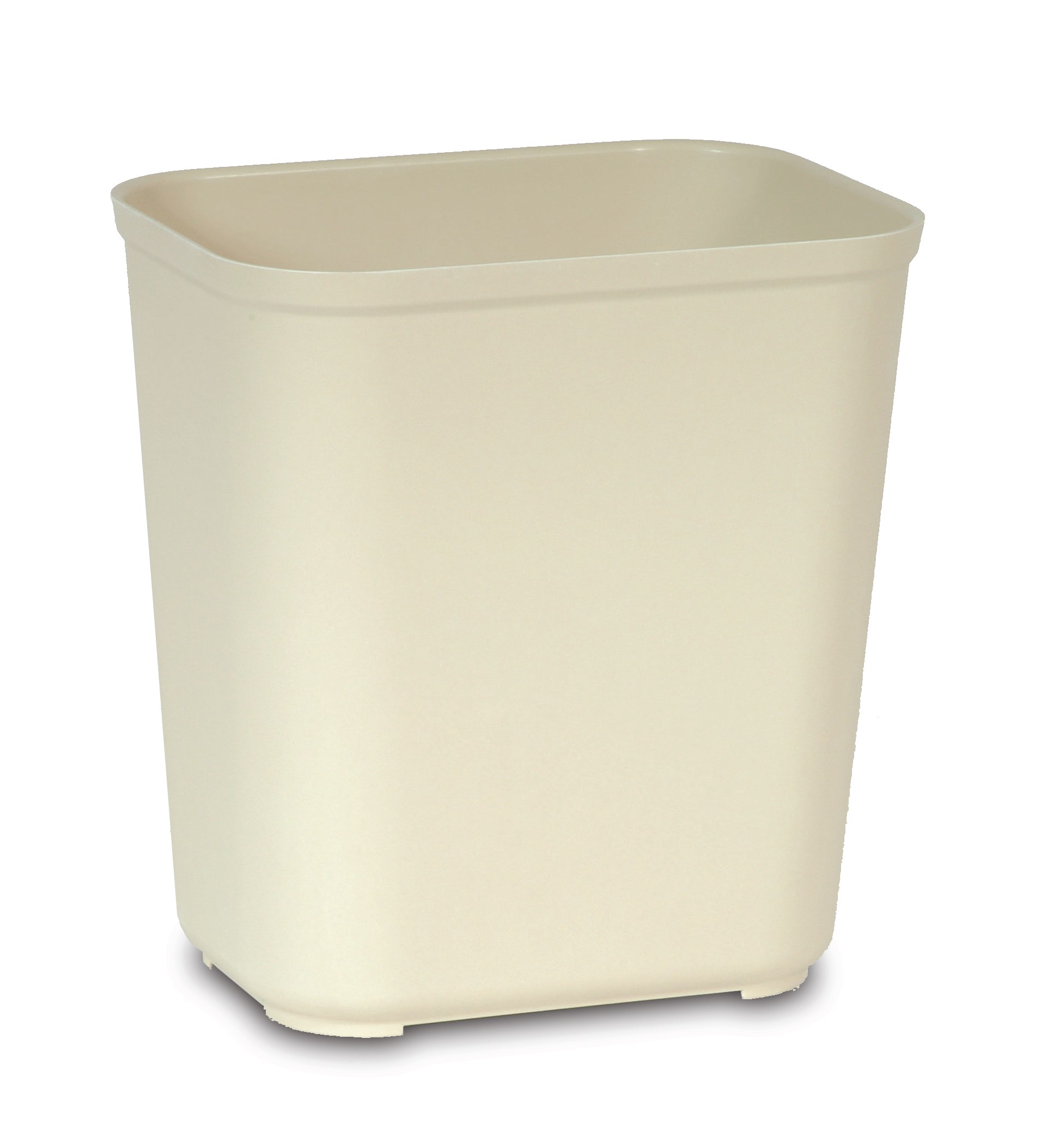 The Rubbermaid Commercial Fire-Resistant Wastebasket features a contemporary shape with a UL rating.