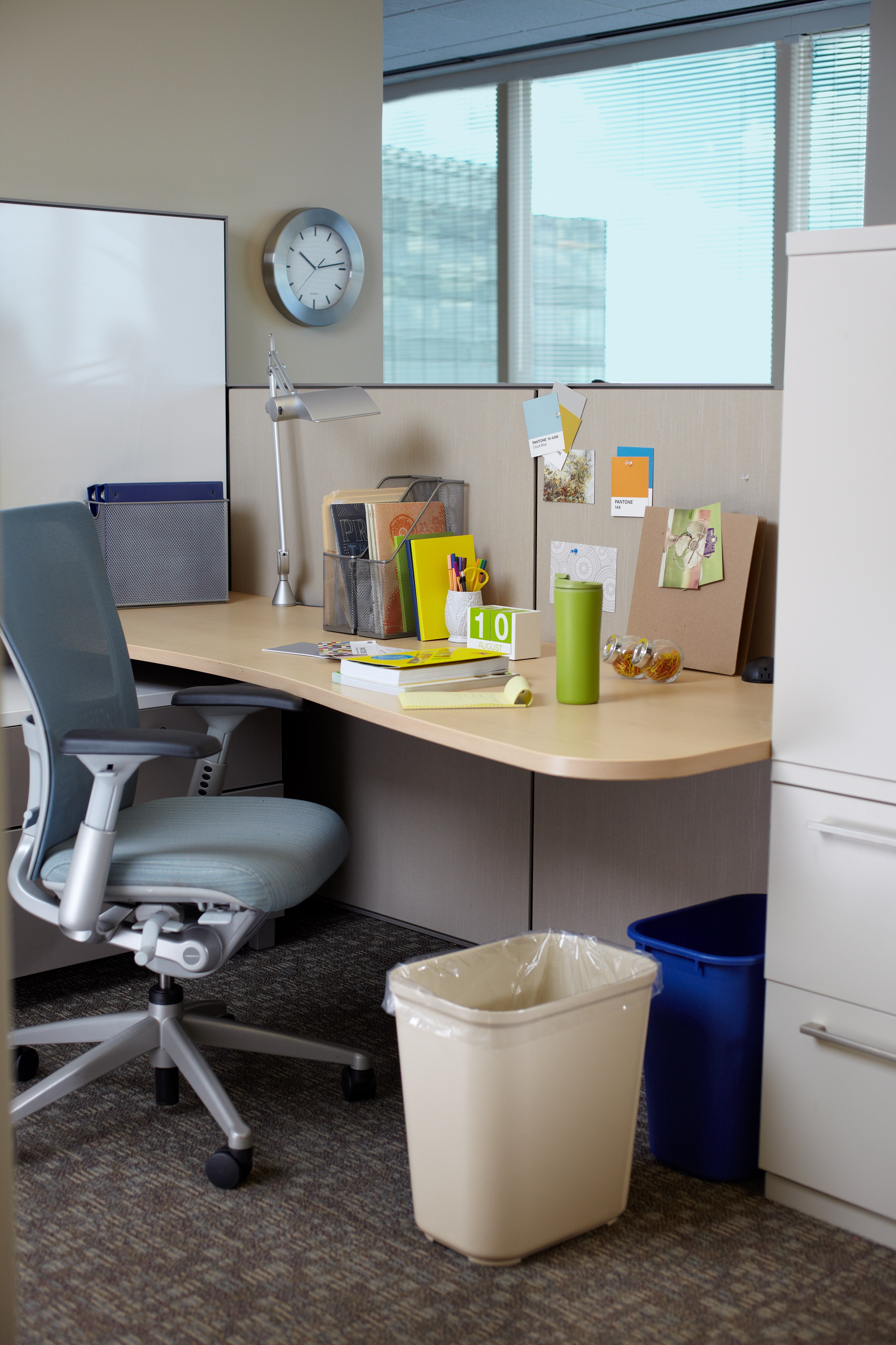 The Rubbermaid Commercial Fire-Resistant Wastebasket features a contemporary shape with a UL rating.