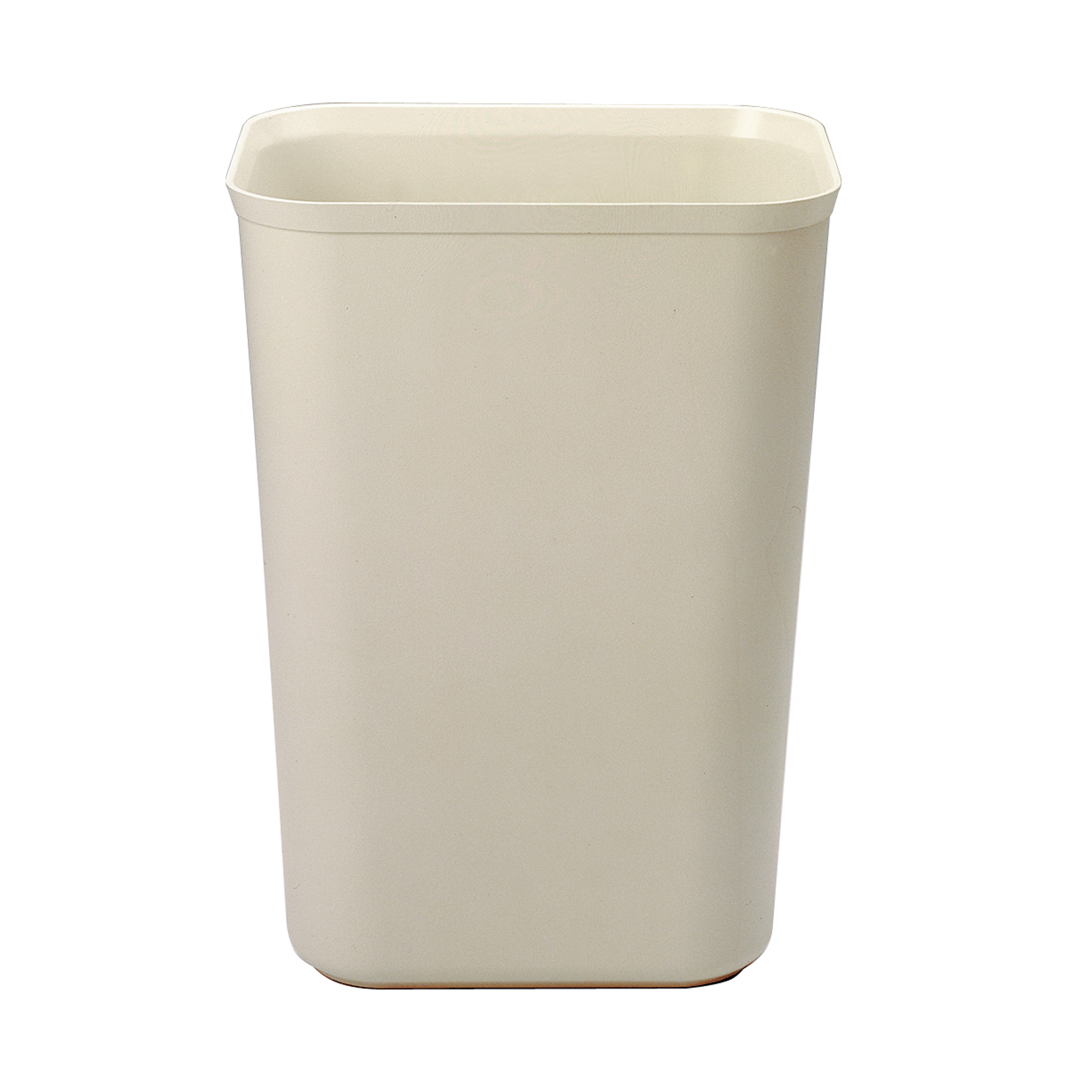 The Rubbermaid Commercial Fire-Resistant Wastebasket features a contemporary shape with a UL rating.