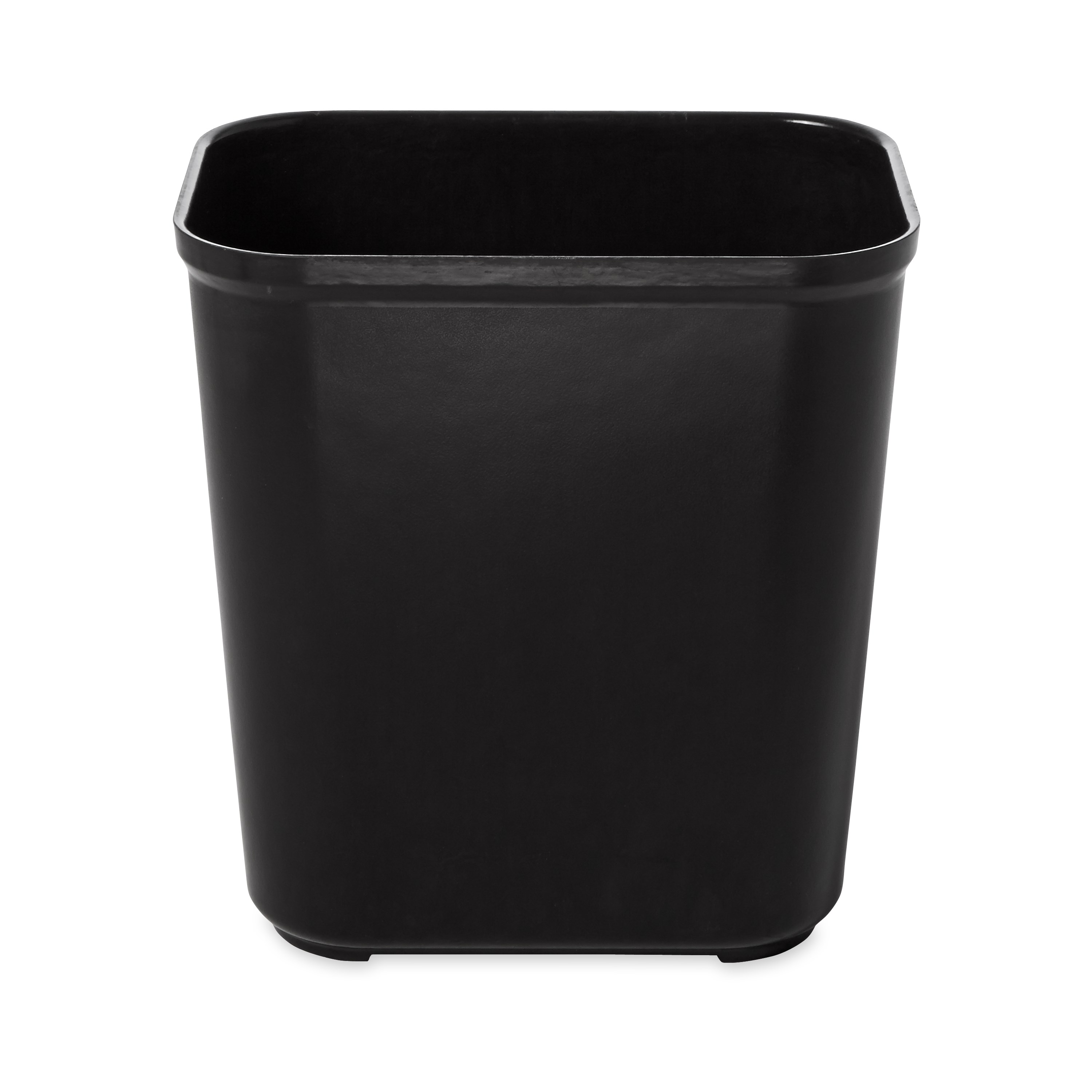 The Rubbermaid Commercial Fire-Resistant Wastebasket features a contemporary shape with a UL rating.