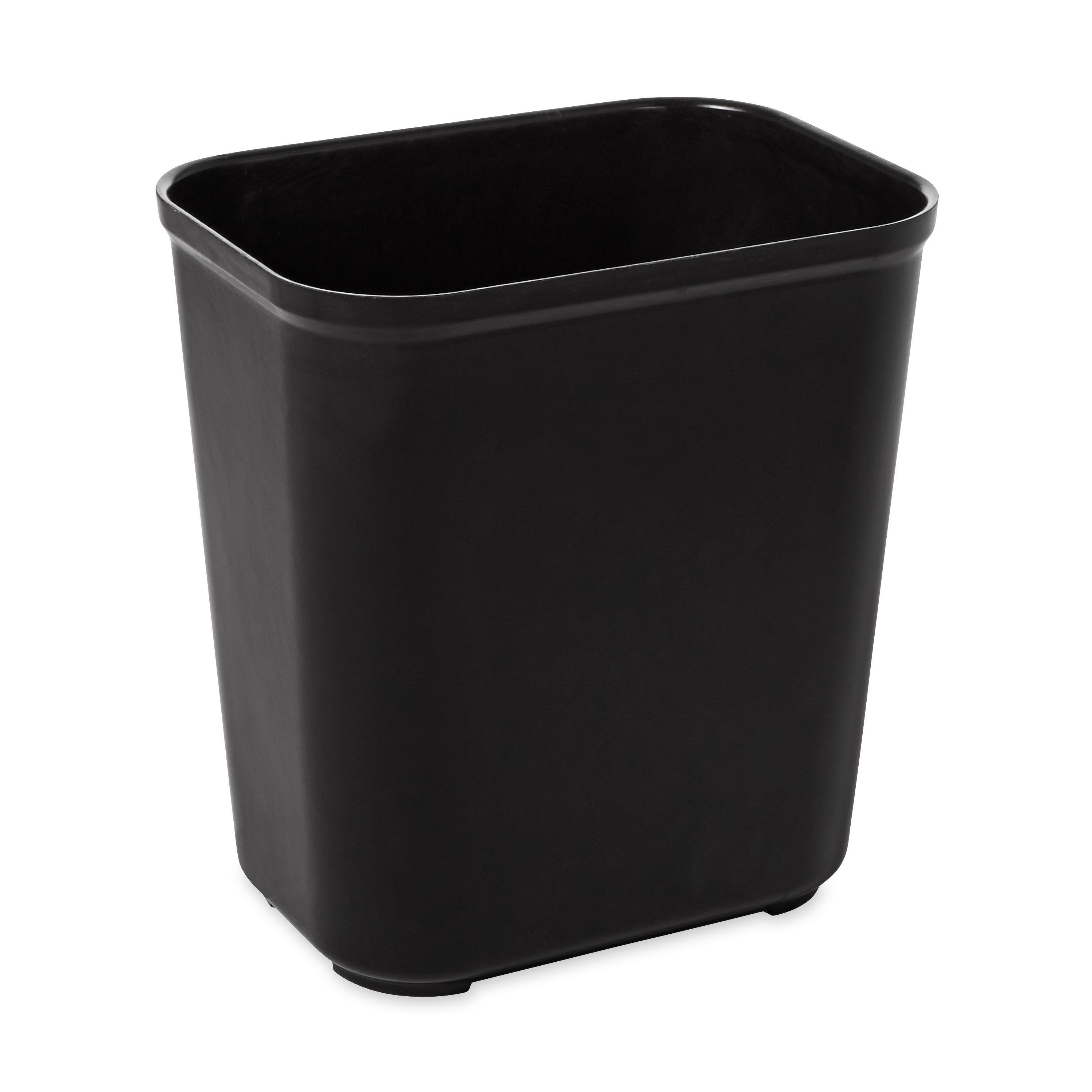 The Rubbermaid Commercial Fire-Resistant Wastebasket features a contemporary shape with a UL rating.