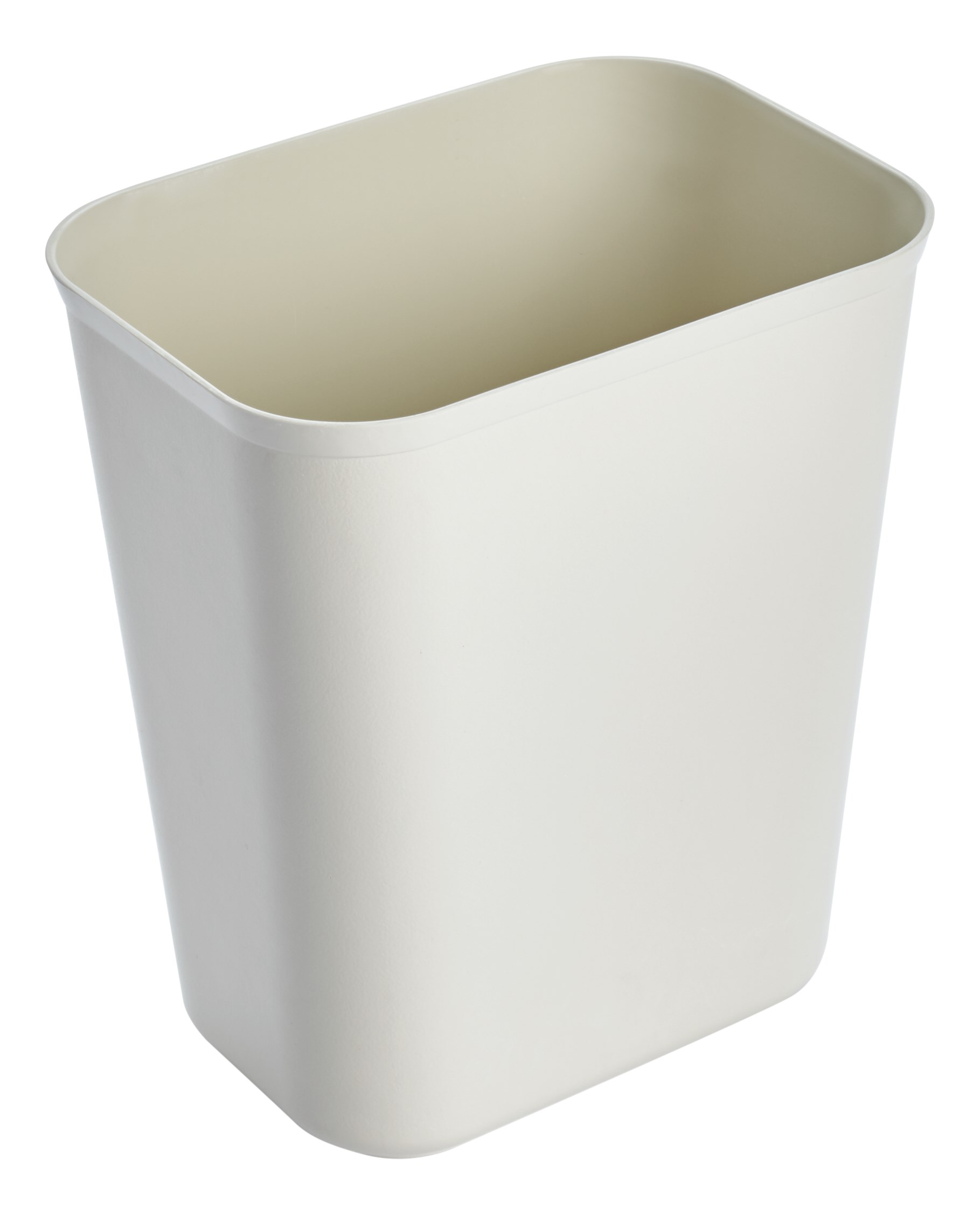 The Rubbermaid Commercial Fire-Resistant Wastebasket features a contemporary shape with a UL rating.