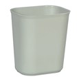The Rubbermaid Commercial Fire-Resistant Wastebasket features a contemporary shape with a UL rating.