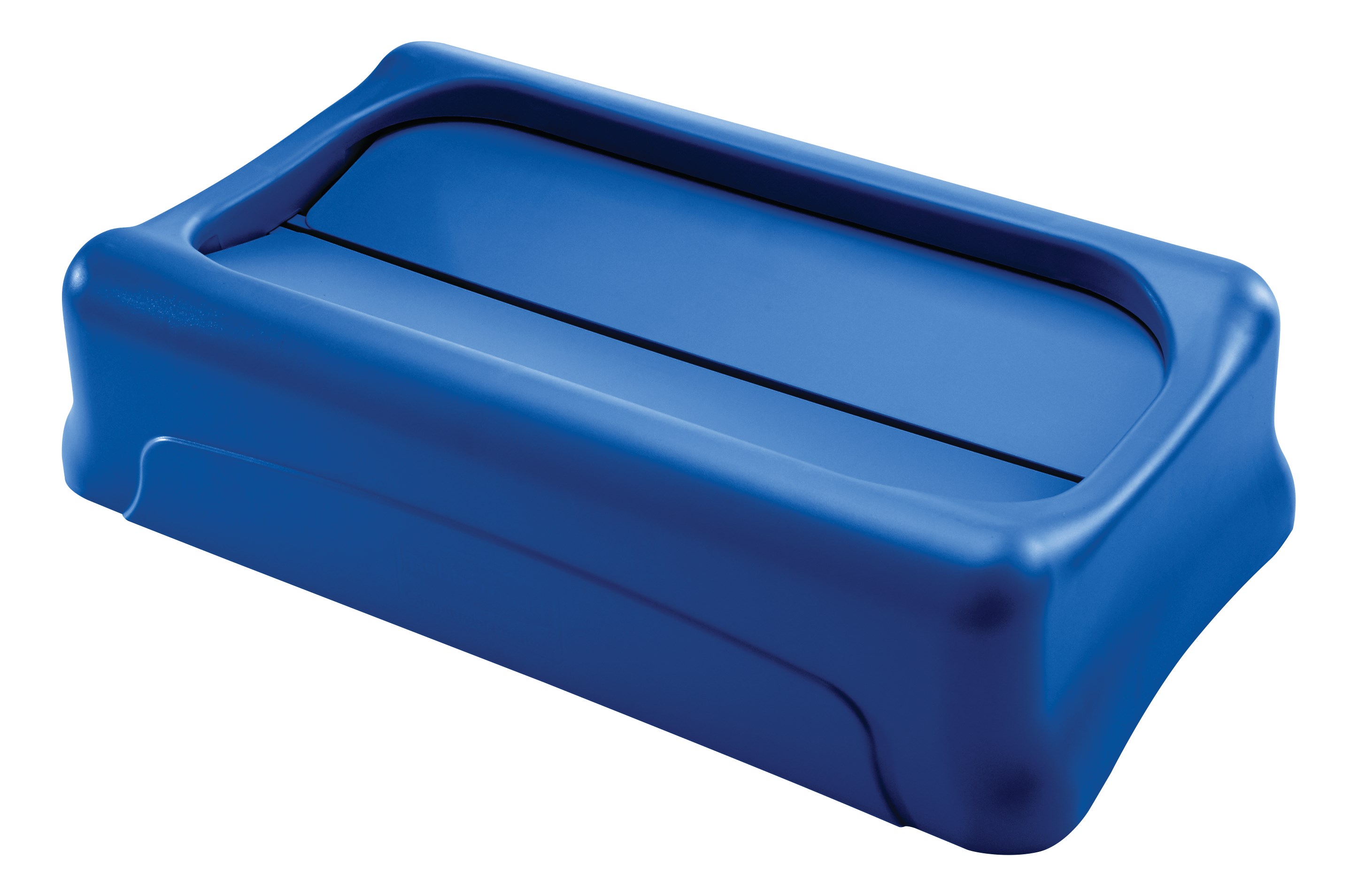 The Rubbermaid Commercial Slim Jim® Swing Lid promotes recycling and improves productivity. The swing lid provides easy access for trash disposal and then swings back to hide trash from public view. Lids encourage waste separation and recycling with interchangeable, color-coded tops. The heavy-duty sturdy plastic is rust-proof and easy to clean.