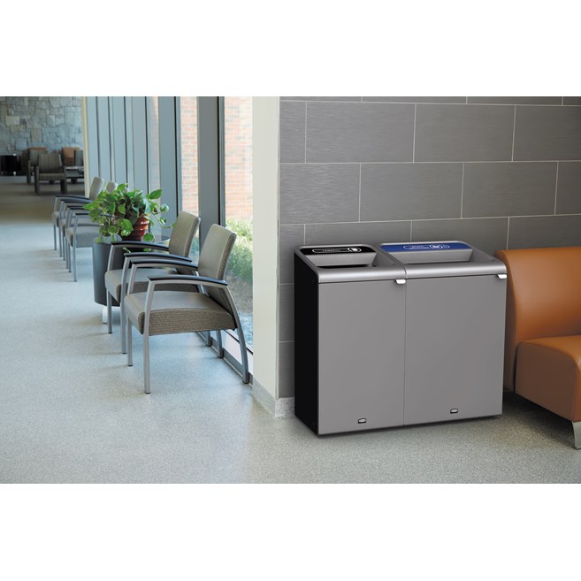 The Configure™ Decorative Waste Containers provide a recycling solution with sleek, smooth surfaces and contoured edges. This recycling system has a modern appearance that will fit seamlessly into any indoor or outdoor commercial environment. Please note: this SKU is a Configure™ 1-Stream 45 Gallon container with a "Mixed Recycling" label.