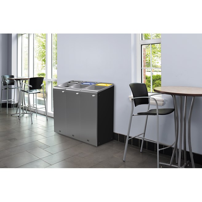 The Configure™ Decorative Waste Containers provide a recycling solution with sleek, smooth surfaces and contoured edges. This recycling system has a modern appearance that will fit seamlessly into any indoor or outdoor commercial environment. Please note: this SKU is a Configure™ 1-Stream 15 Gallon container with a "Paper" label.