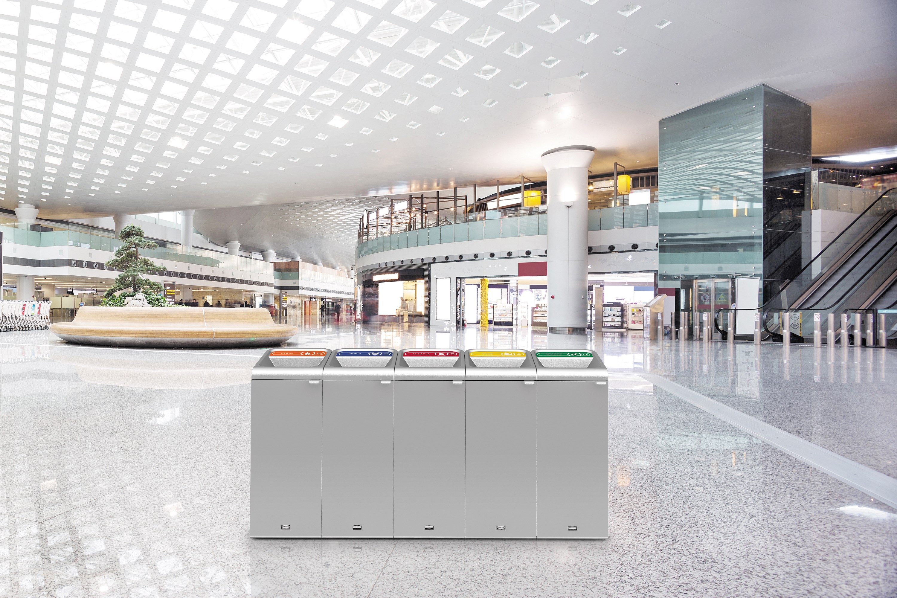 The Configure™ Decorative Waste Containers provide a recycling solution with sleek, smooth surfaces and contoured edges. This recycling system has a modern appearance that will fit seamlessly into any indoor or outdoor commercial environment. Please note: this SKU is a Configure™ 1-Stream 15 Gallon container with a "Plastic" label.