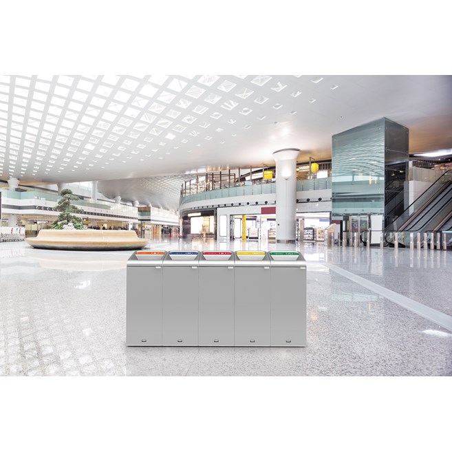 The Configure™ Decorative Waste Containers provide a recycling solution with sleek, smooth surfaces and contoured edges. This recycling system has a modern appearance that will fit seamlessly into any indoor or outdoor commercial environment. Please note: this SKU is a Configure™ 1-Stream 15 Gallon container with a "Glass" label.