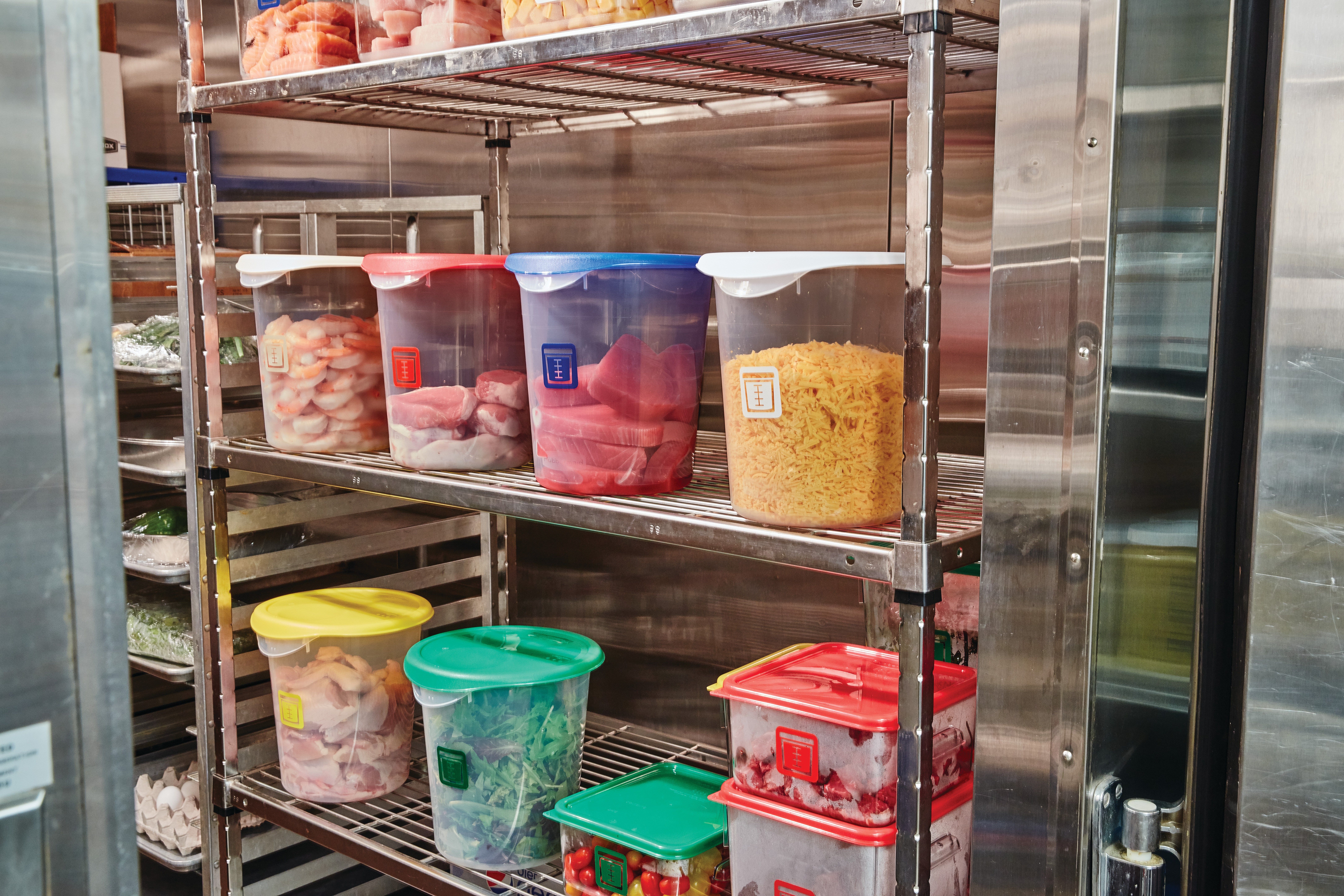 The Rubbermaid Commercial seven colors of storage and prep tools help to reduce cross-contamination in your kitchen