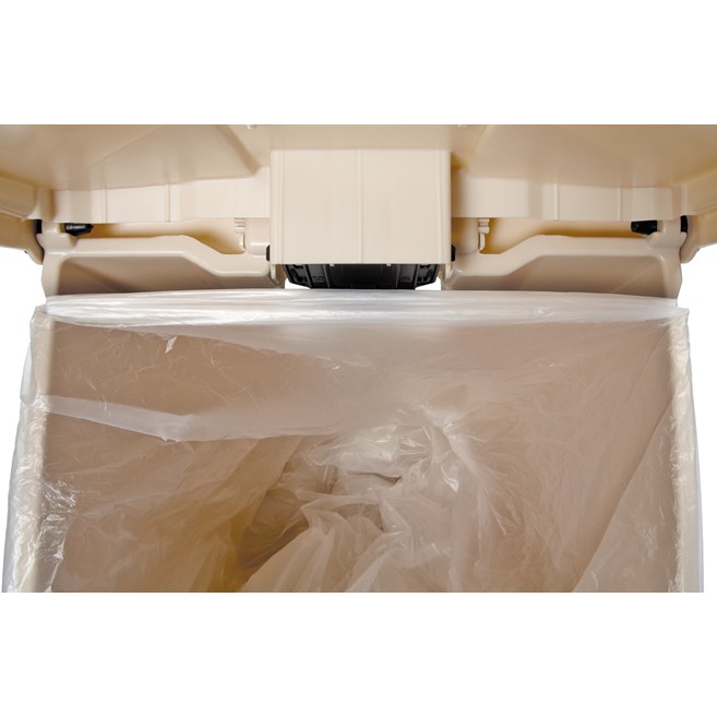 The Rubbermaid Commercial Legacy Step-On Container provides sanitary waste management. The step-on foot pedal reduces contamination and improves working conditions.