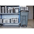 The Rubbermaid Commercial Step-On Rollouts with Casters facilitate hands-free waste disposal with the added benefit of superior mobility. Front swivel casters distribute weight evenly for enhanced maneuverability.