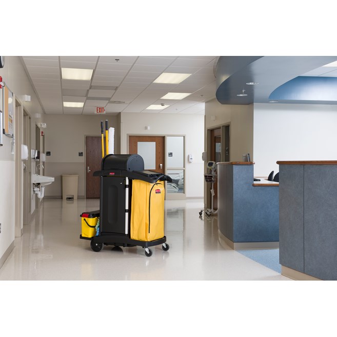 The Vinyl Bag for Janitorial Cleaning Carts is a high-capacity waste collection bag that can hold up to 34 gallons of soiled linens or waste  – 20% more than traditional cart bags.